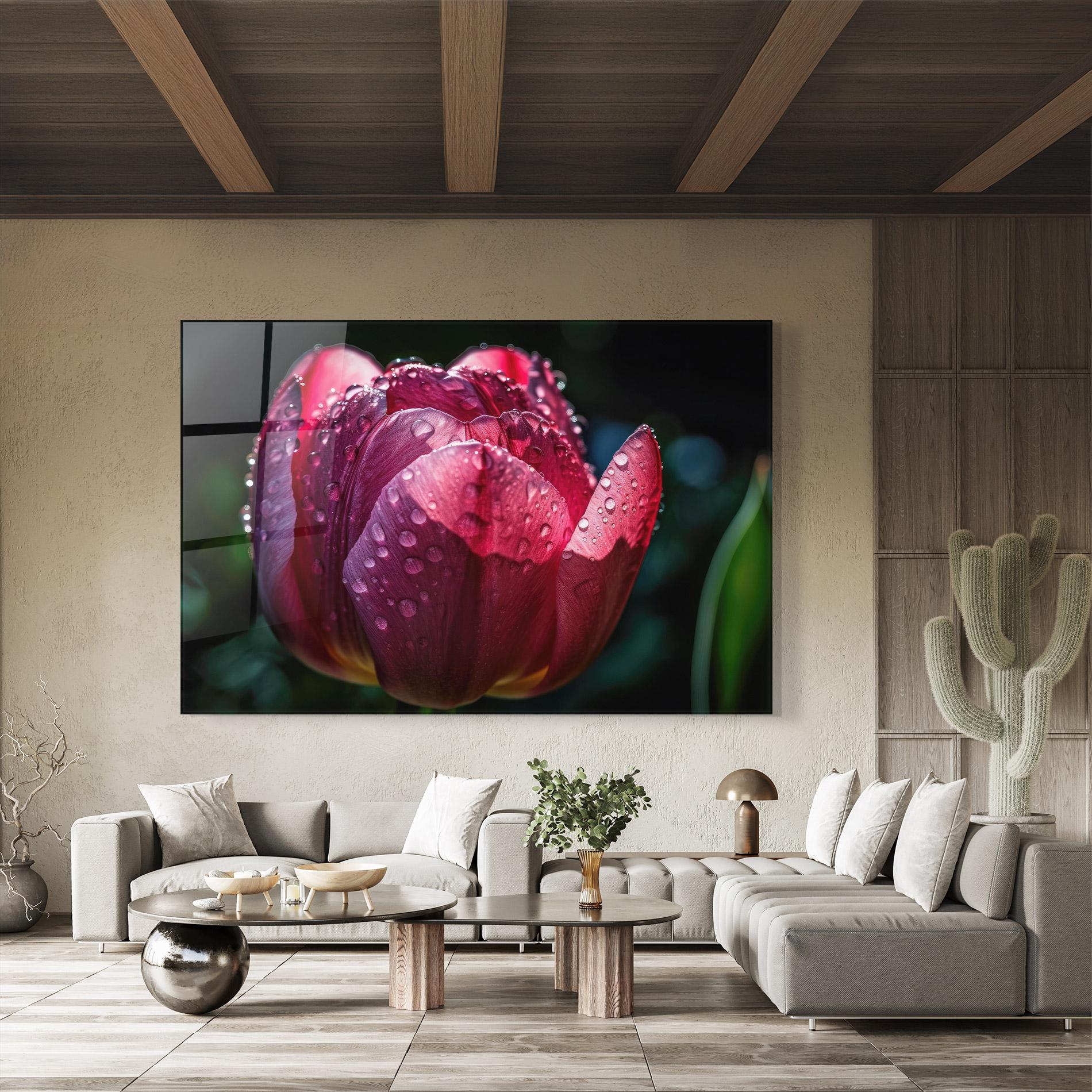 Üvegkép Pink Tulip After Rain mockup 8