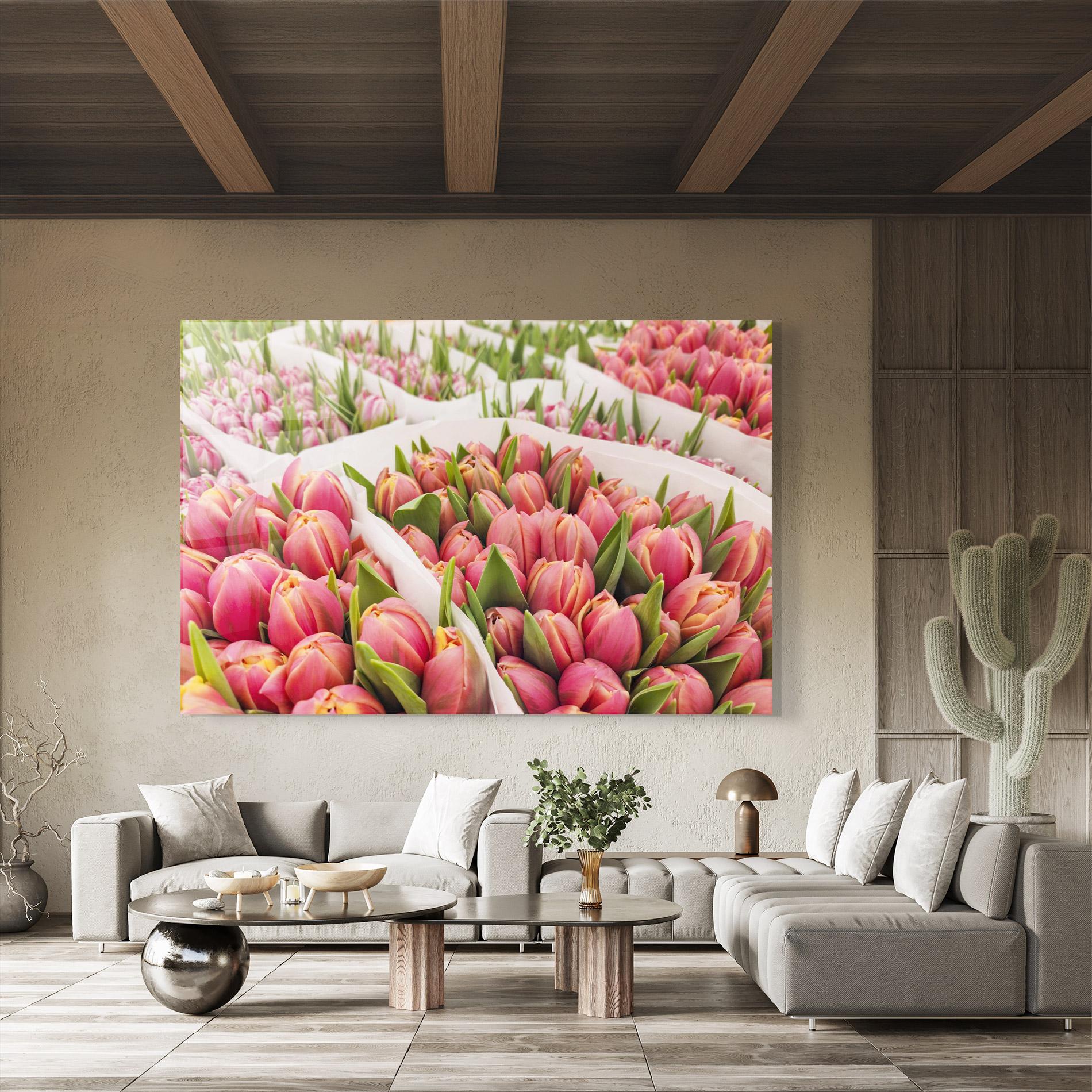 Üvegkép Pretty Pink Tulips Bouquet mockup 8