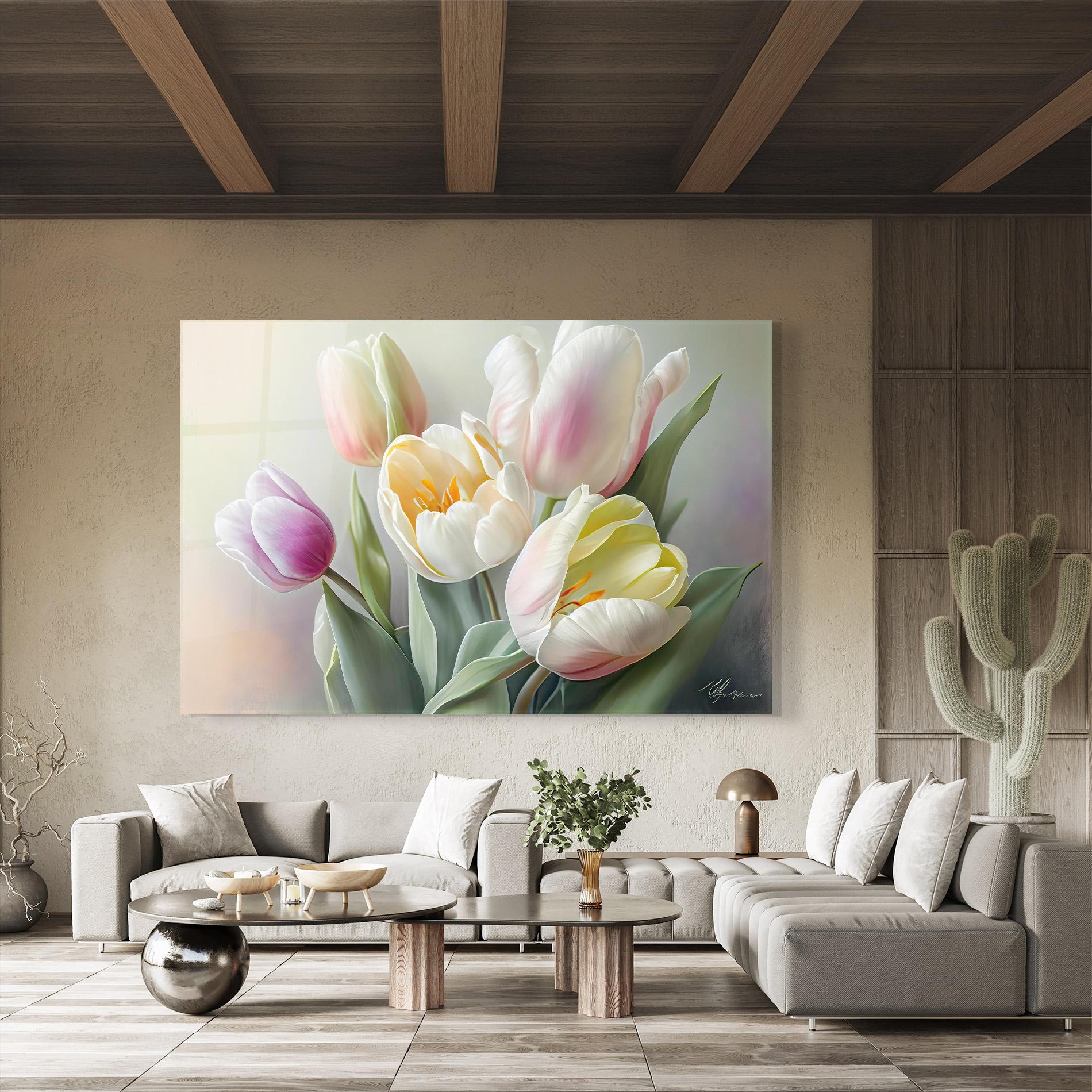 Üvegkép White Tulips Painting mockup 8