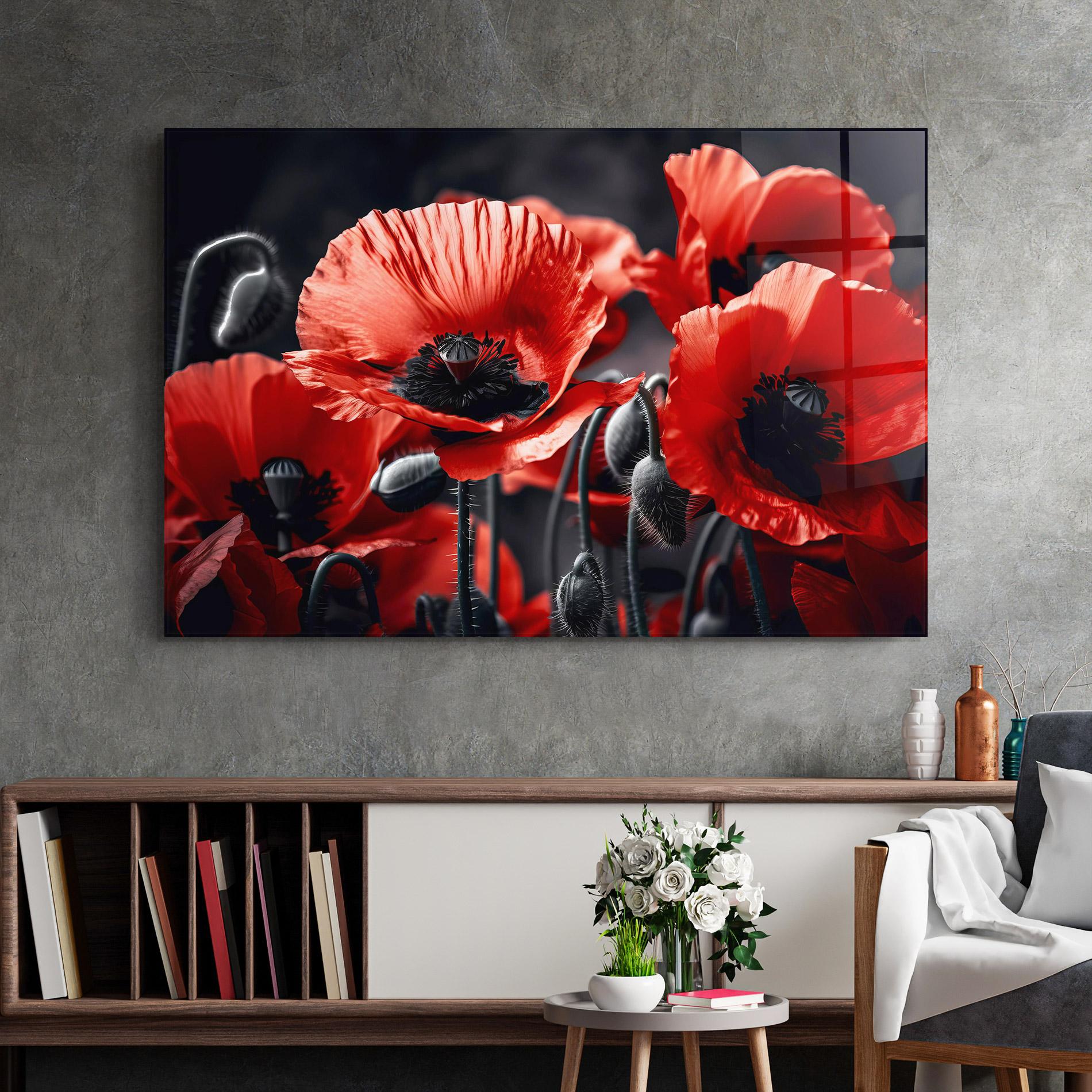Üvegkép Black Red Poppy View mockup 2