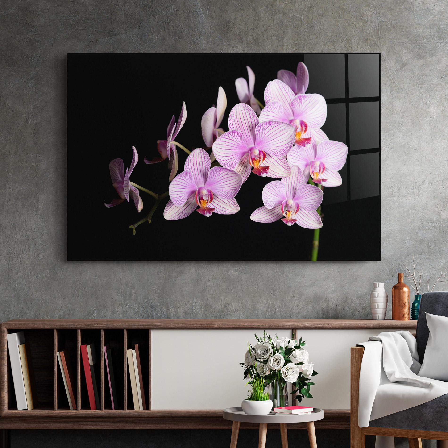 Üvegkép Beautiful Orchids On Black mockup 2