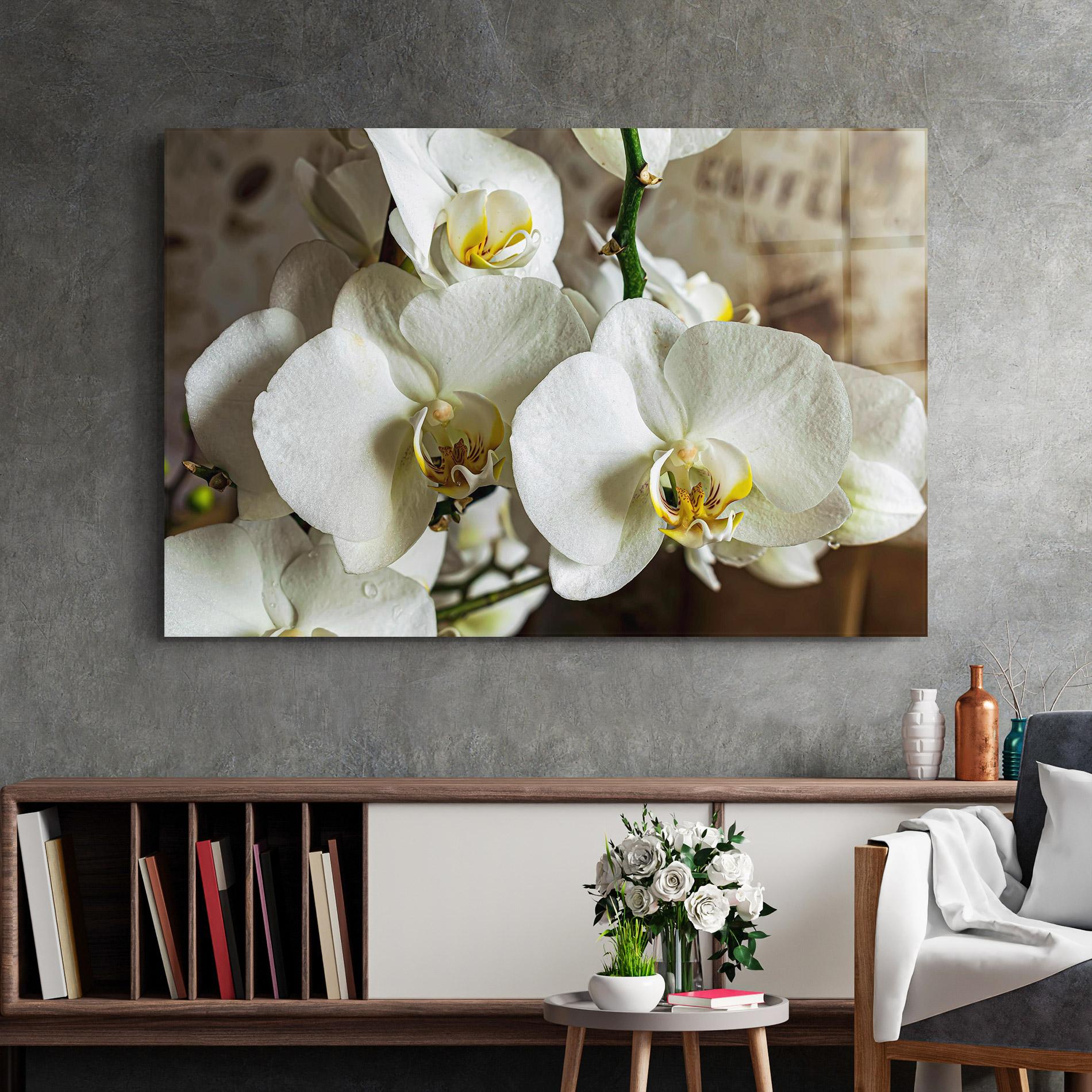 Üvegkép Beautiful White Orchids mockup 2