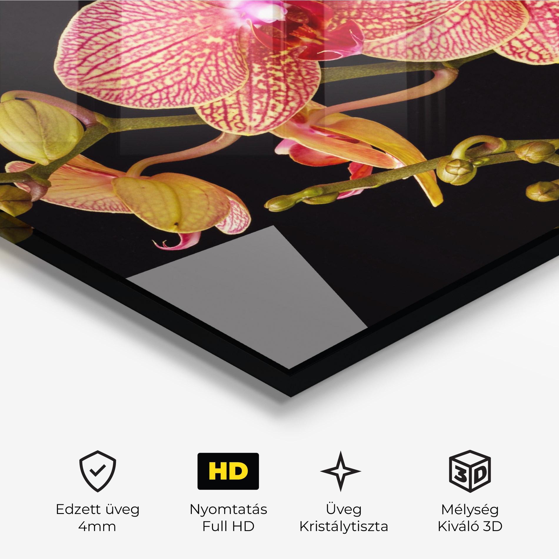 Üvegkép Pink Orchids On Black mockup 3