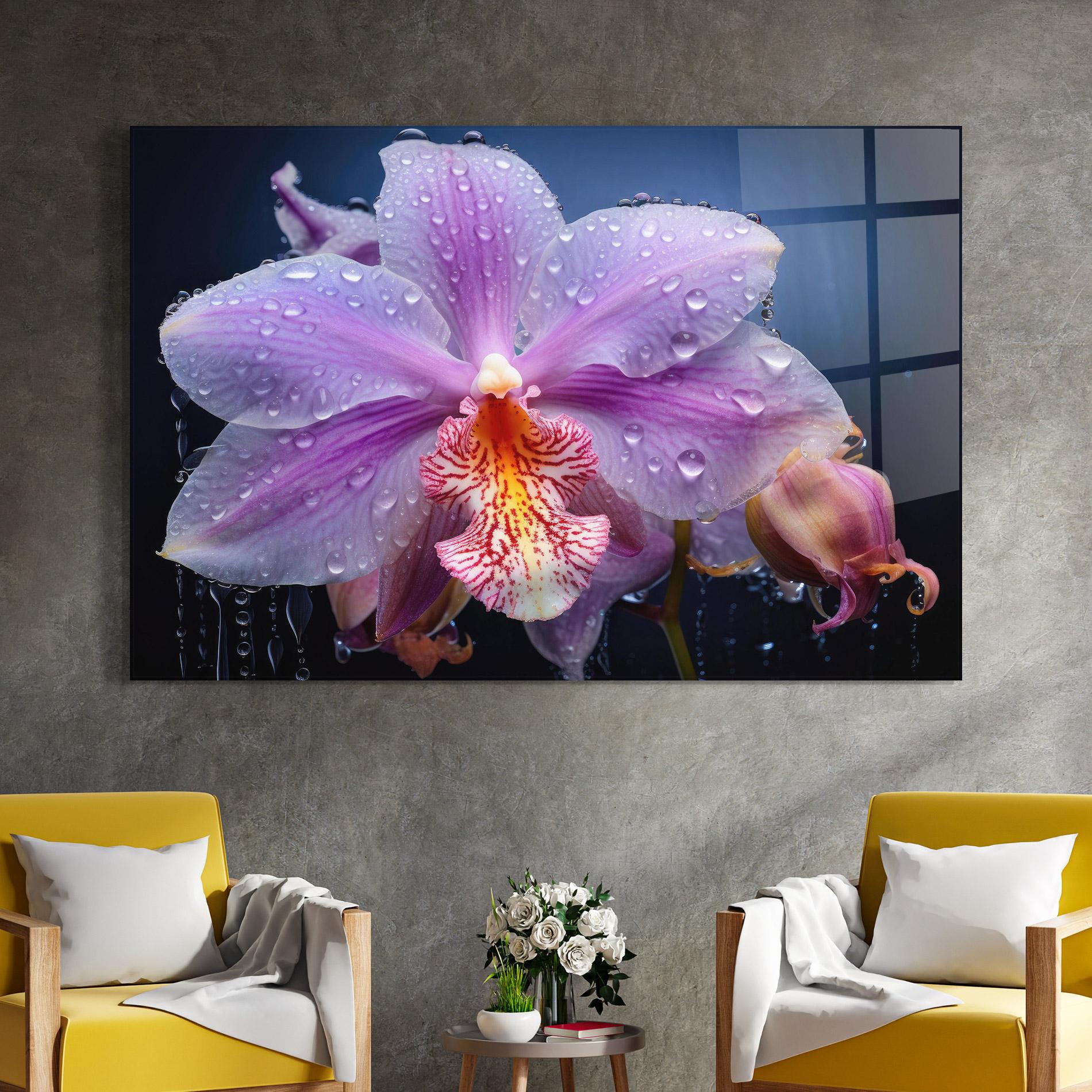 Üvegkép Orchid In Rain mockup 4