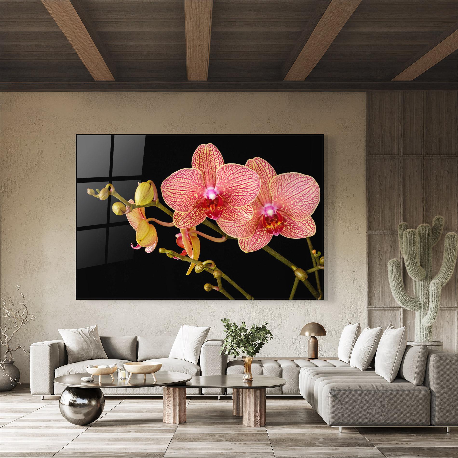 Üvegkép Pink Orchids On Black mockup 8