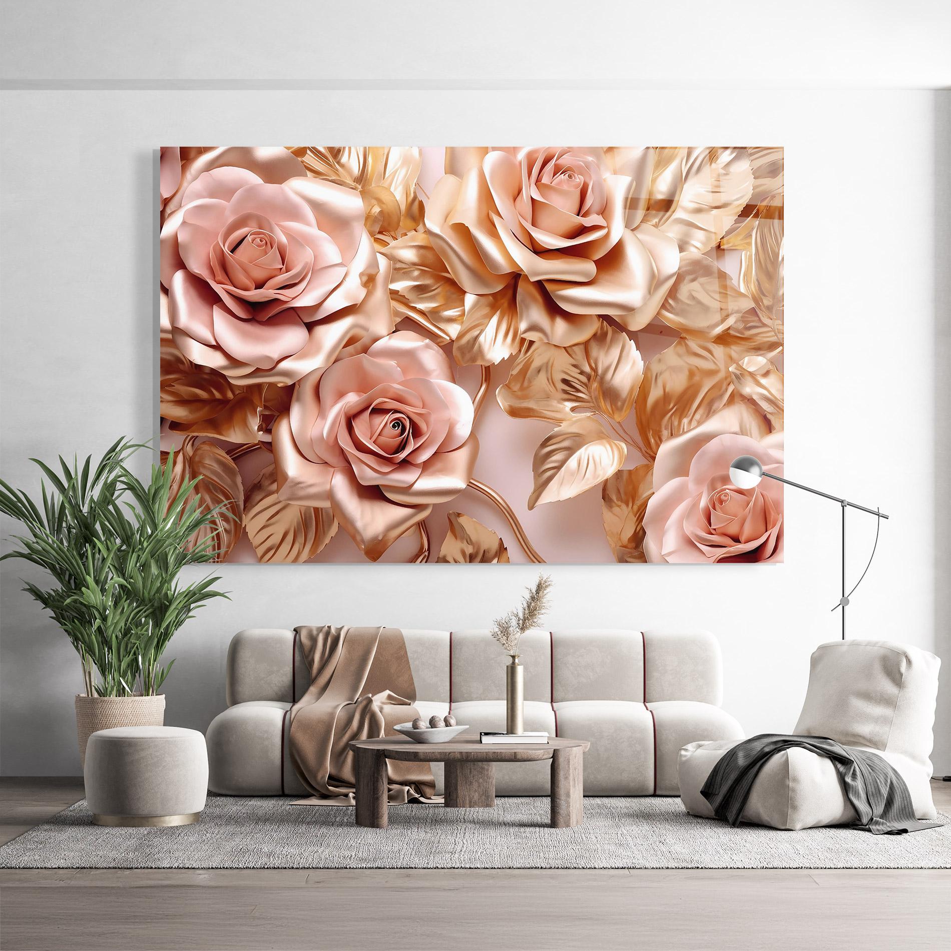 Üvegkép Pink Golden Roses mockup 9