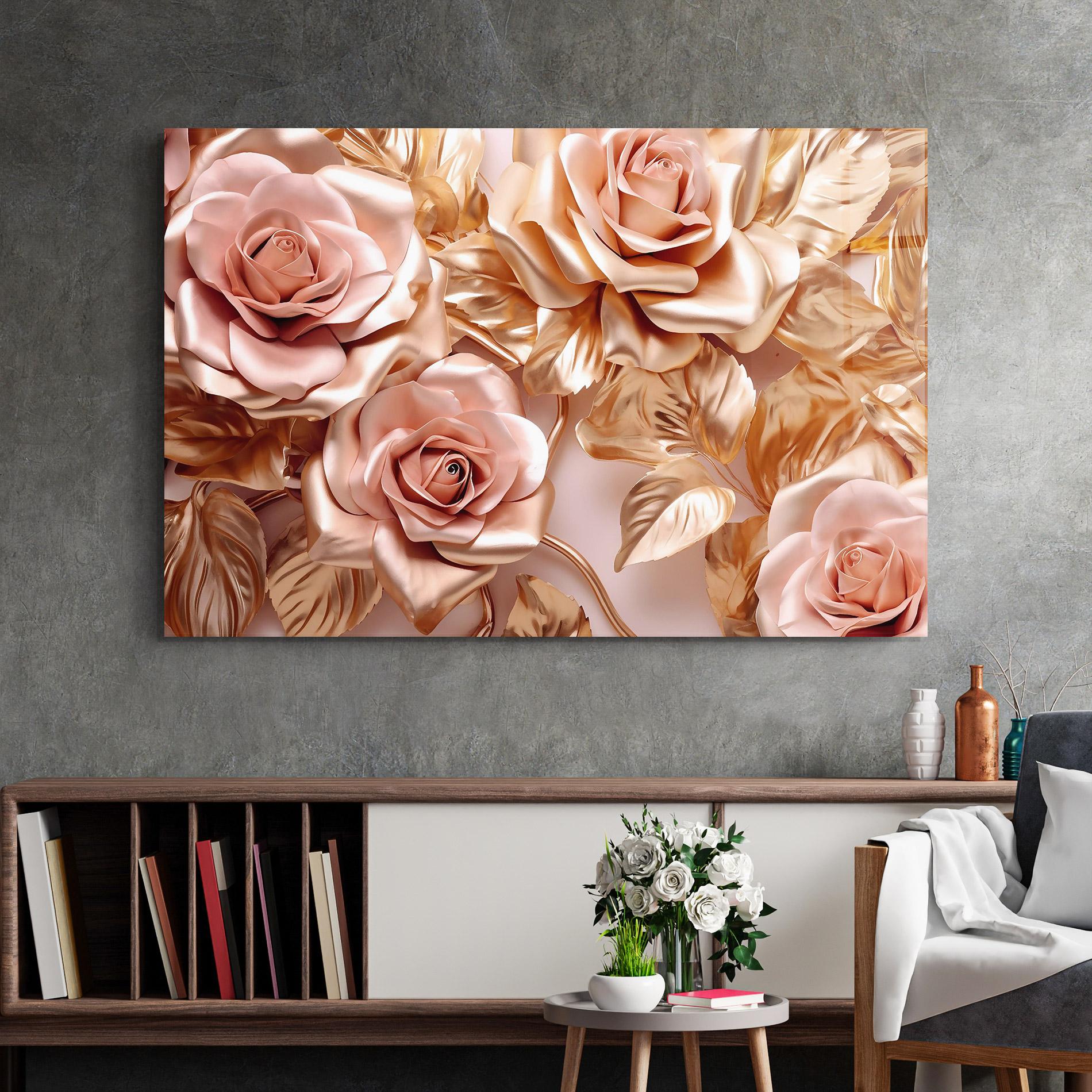 Üvegkép Pink Golden Roses mockup 2