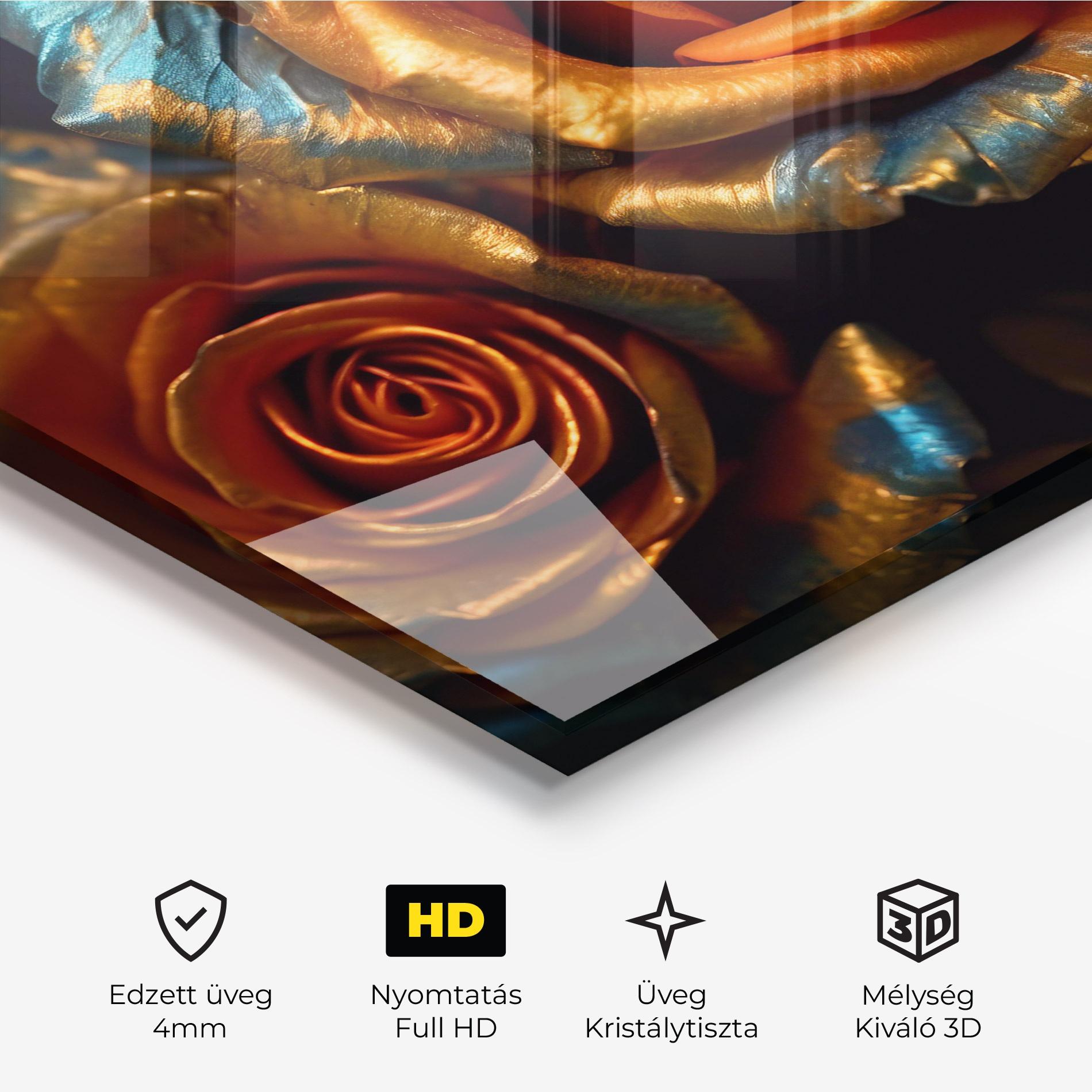 Üvegkép Golden Blue Roses mockup 3