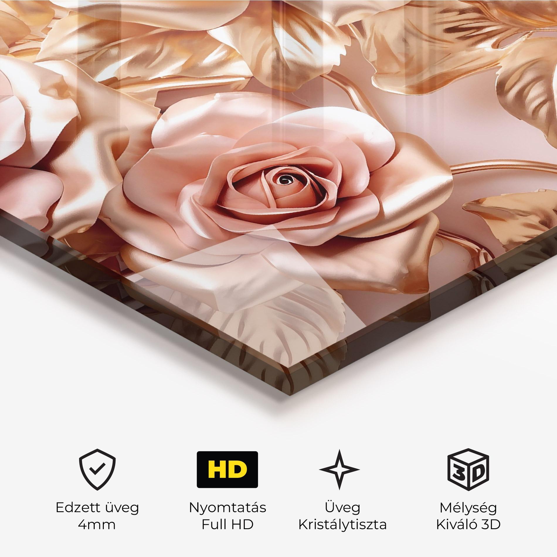 Üvegkép Pink Golden Roses mockup 3