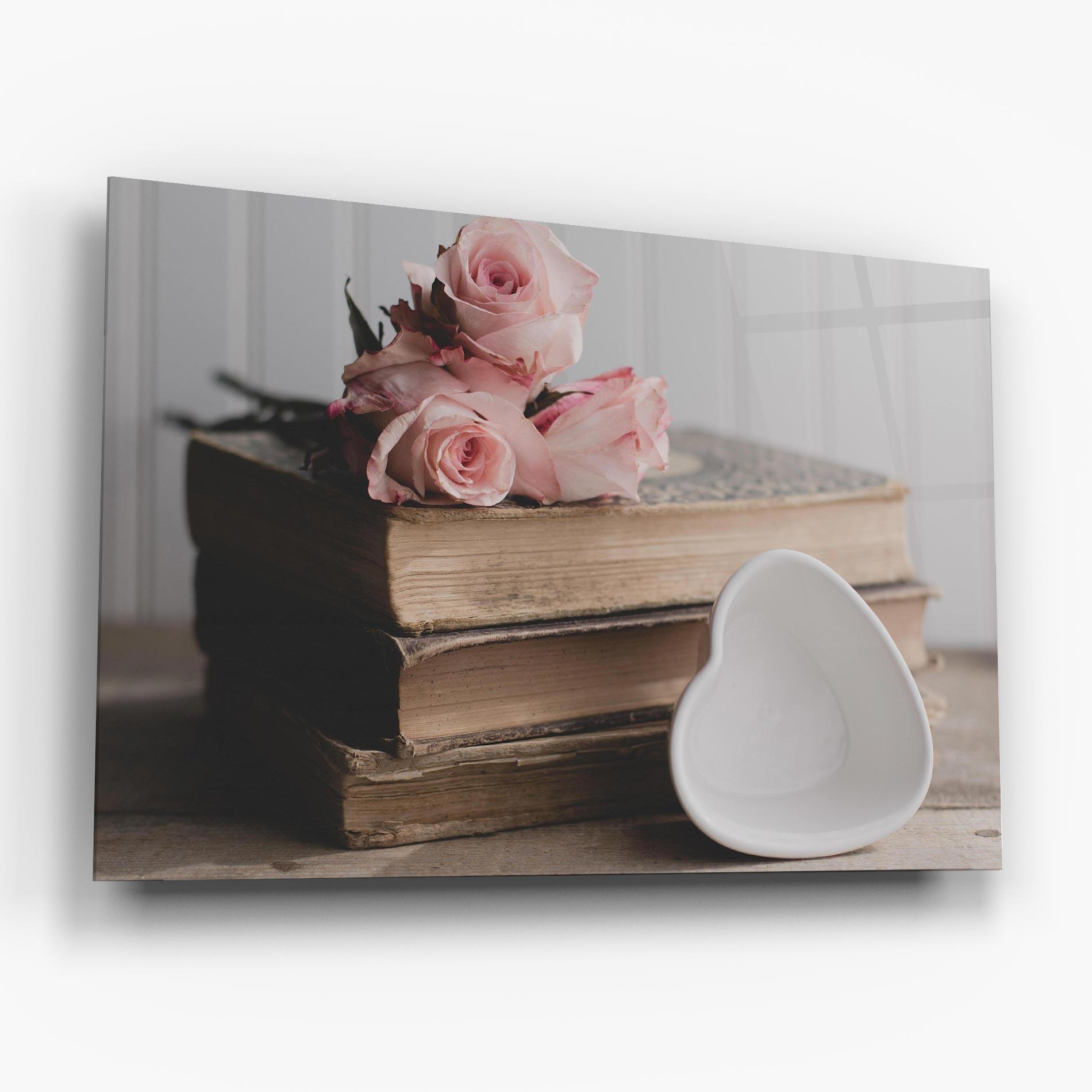 Üvegkép Books With Roses mockup 6