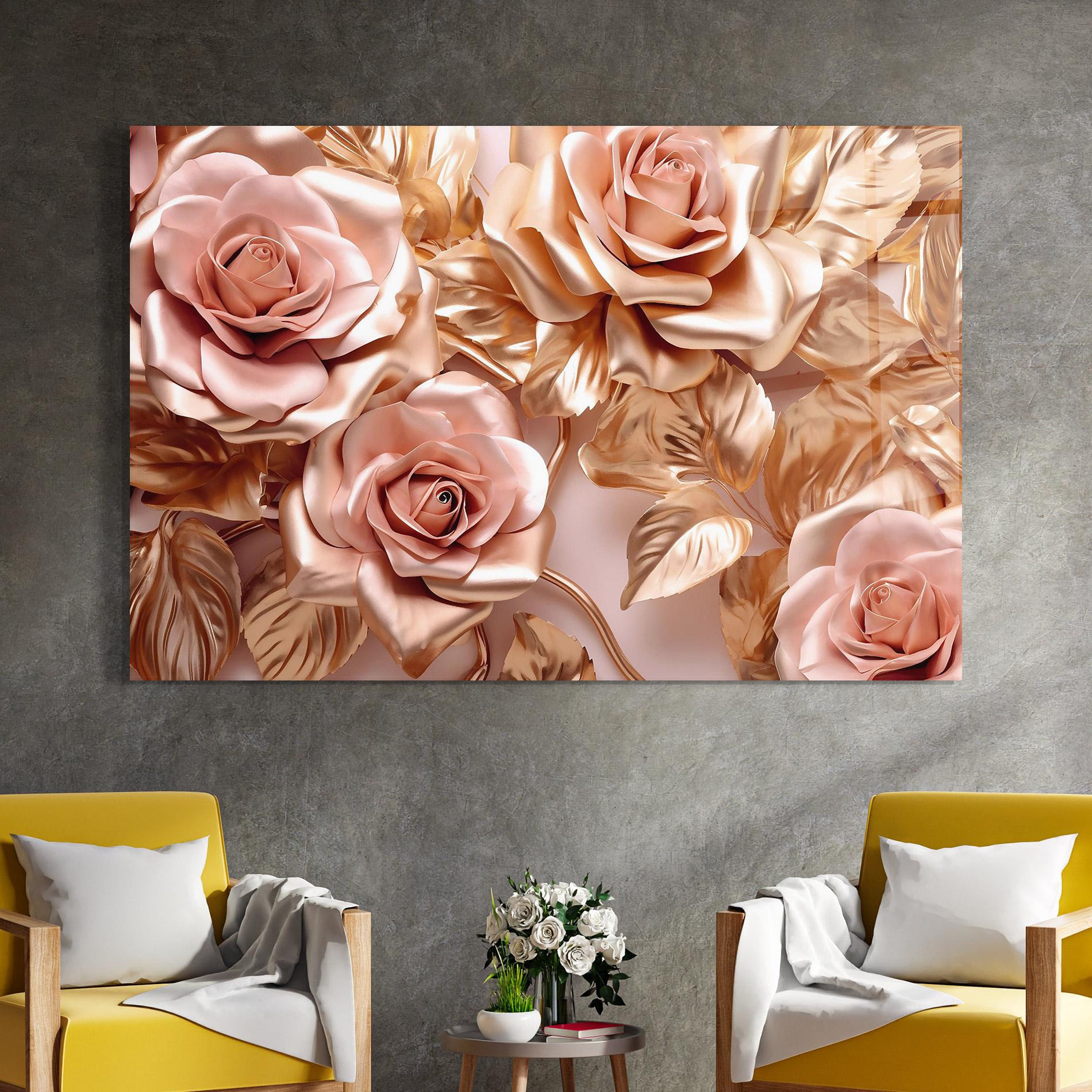 Üvegkép Pink Golden Roses mockup 4