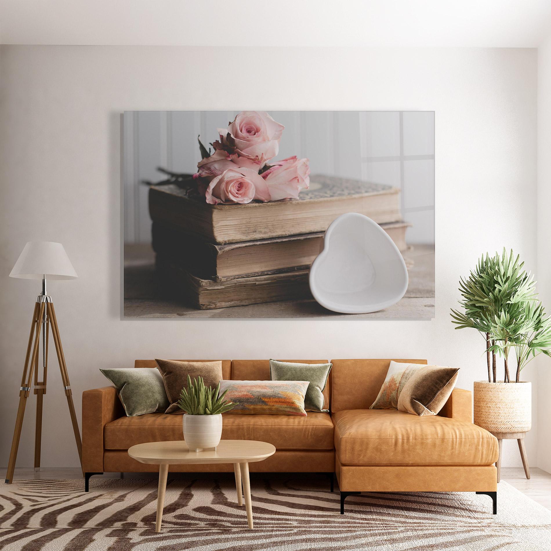 Üvegkép Books With Roses mockup 7