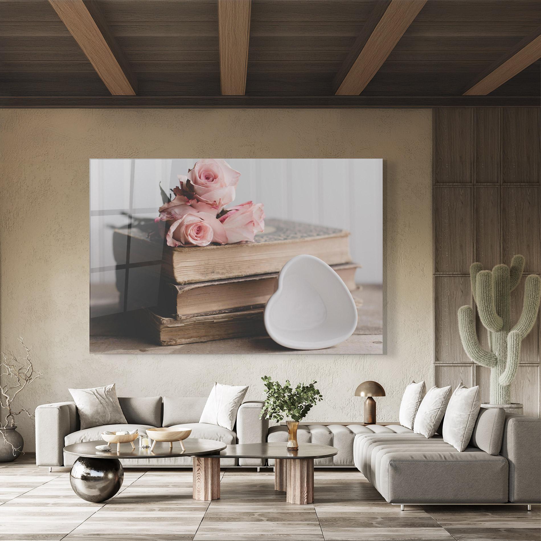 Üvegkép Books With Roses mockup 8