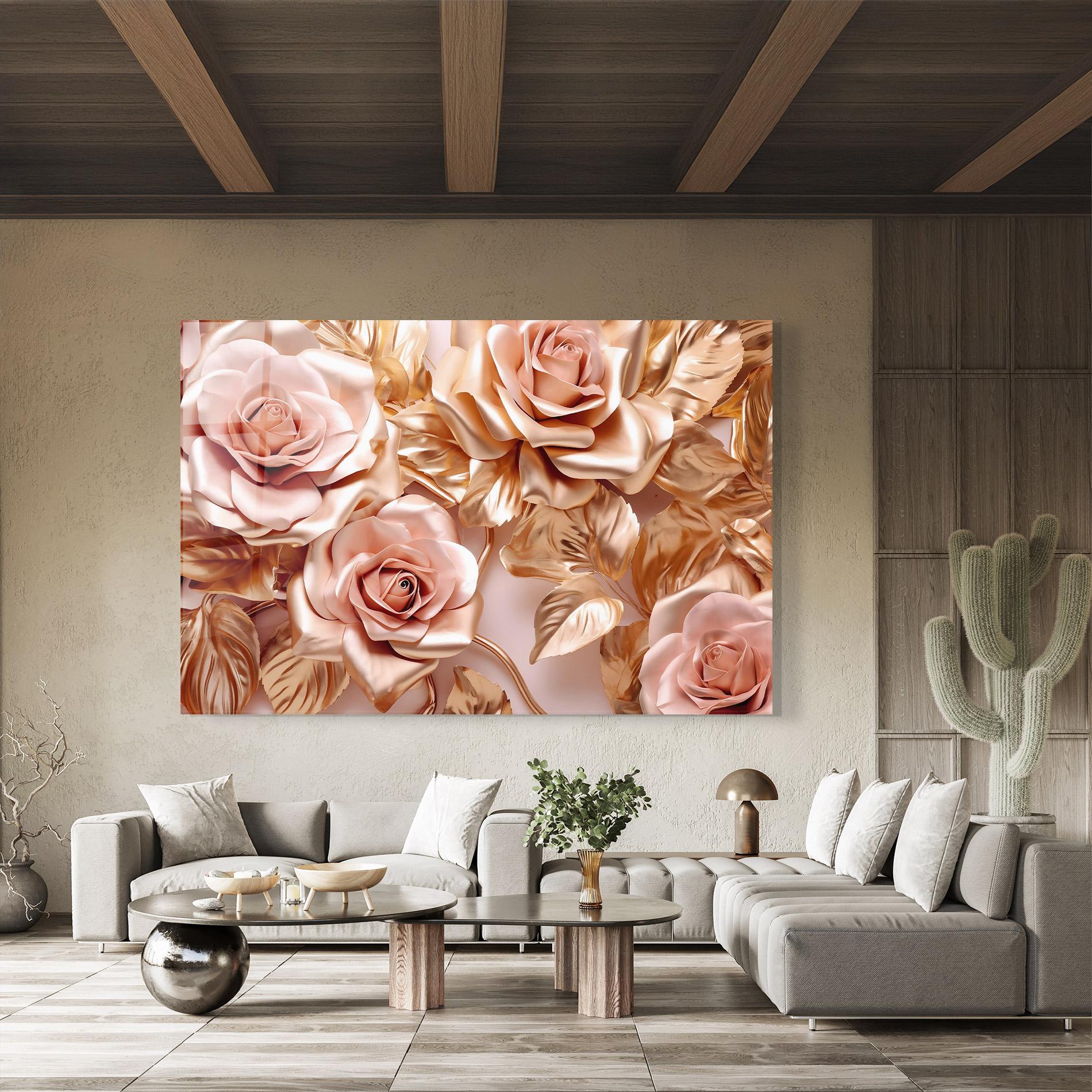 Üvegkép Pink Golden Roses mockup 8