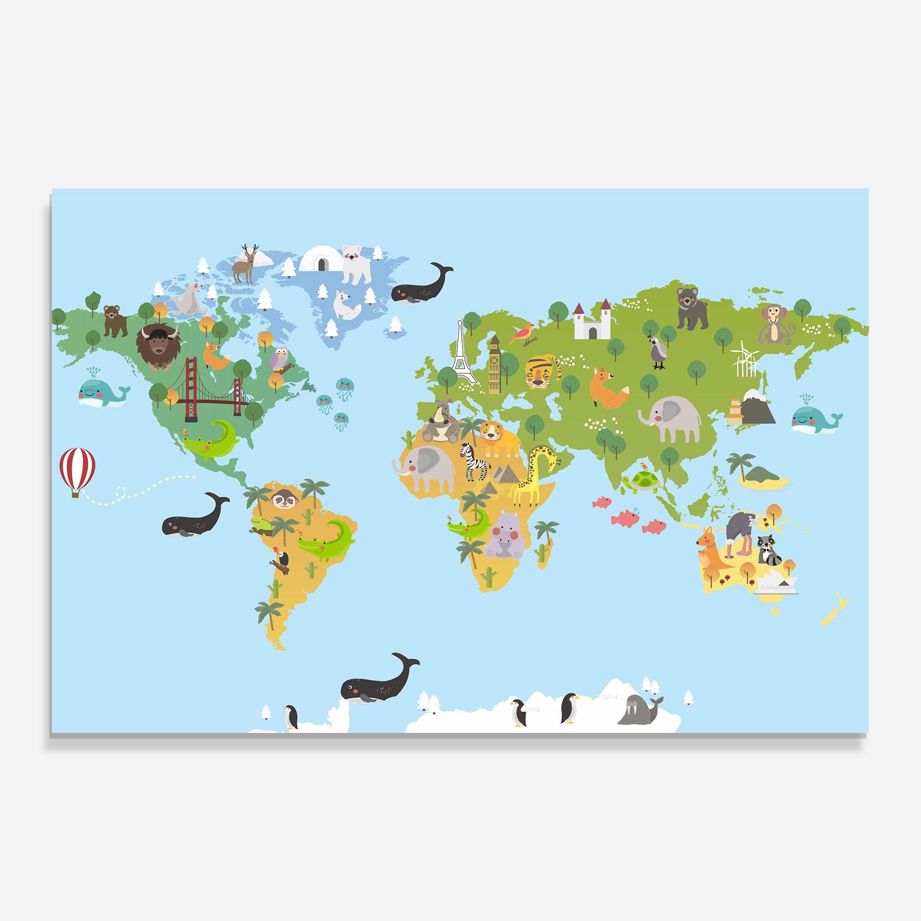 Üvegkép Animals Cute Map mockup 0