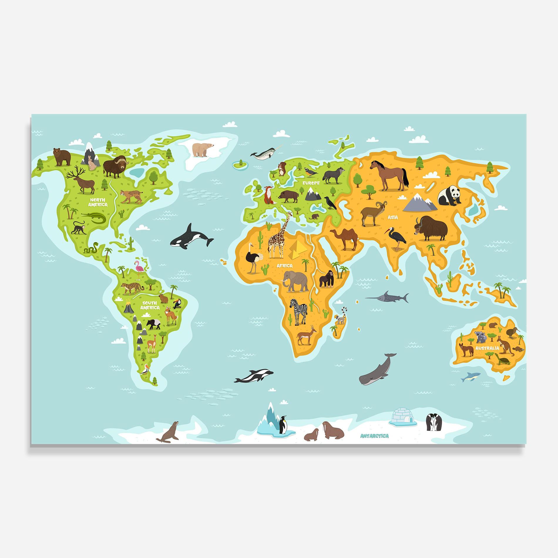 Üvegkép Animals World Map mockup 0