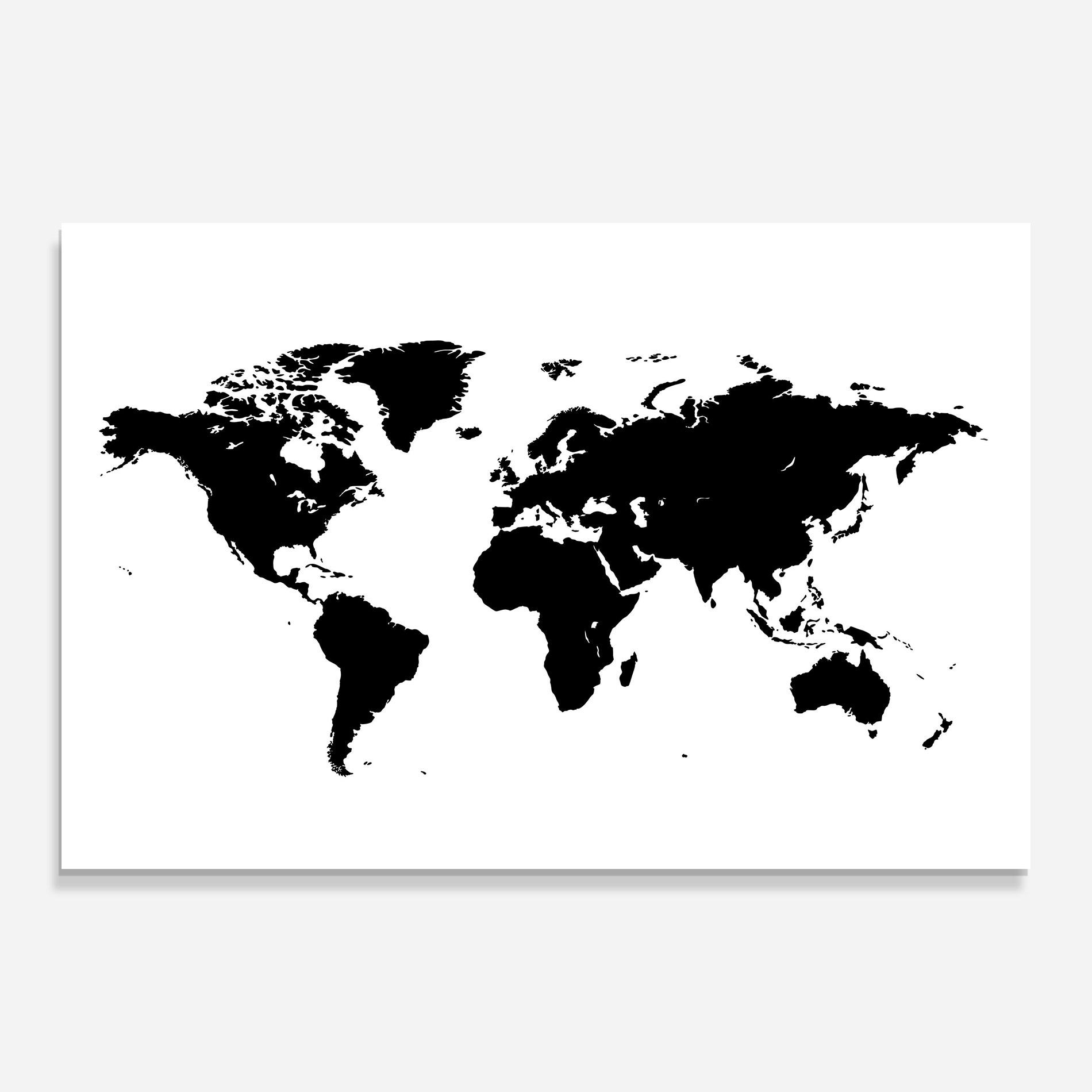 Üvegkép Black World Map mockup 0