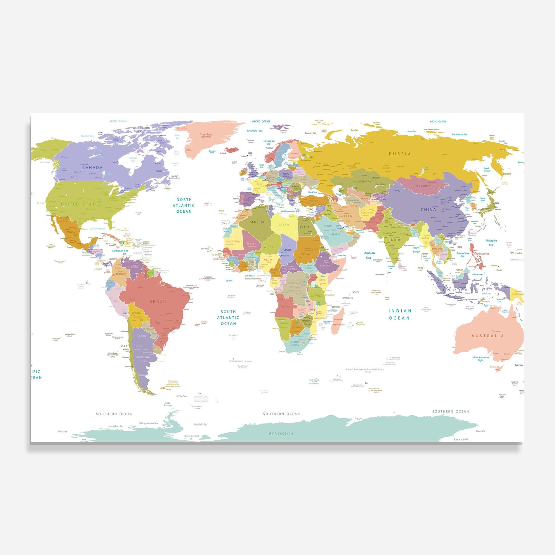 Üvegkép World Colorful Map mockup 0