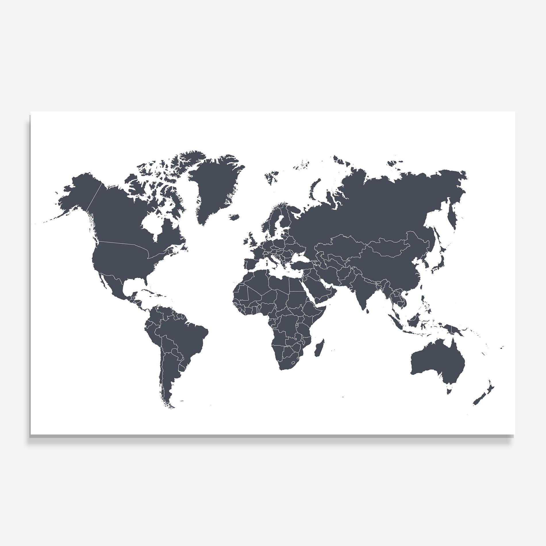 Üvegkép World Grey Map mockup 0