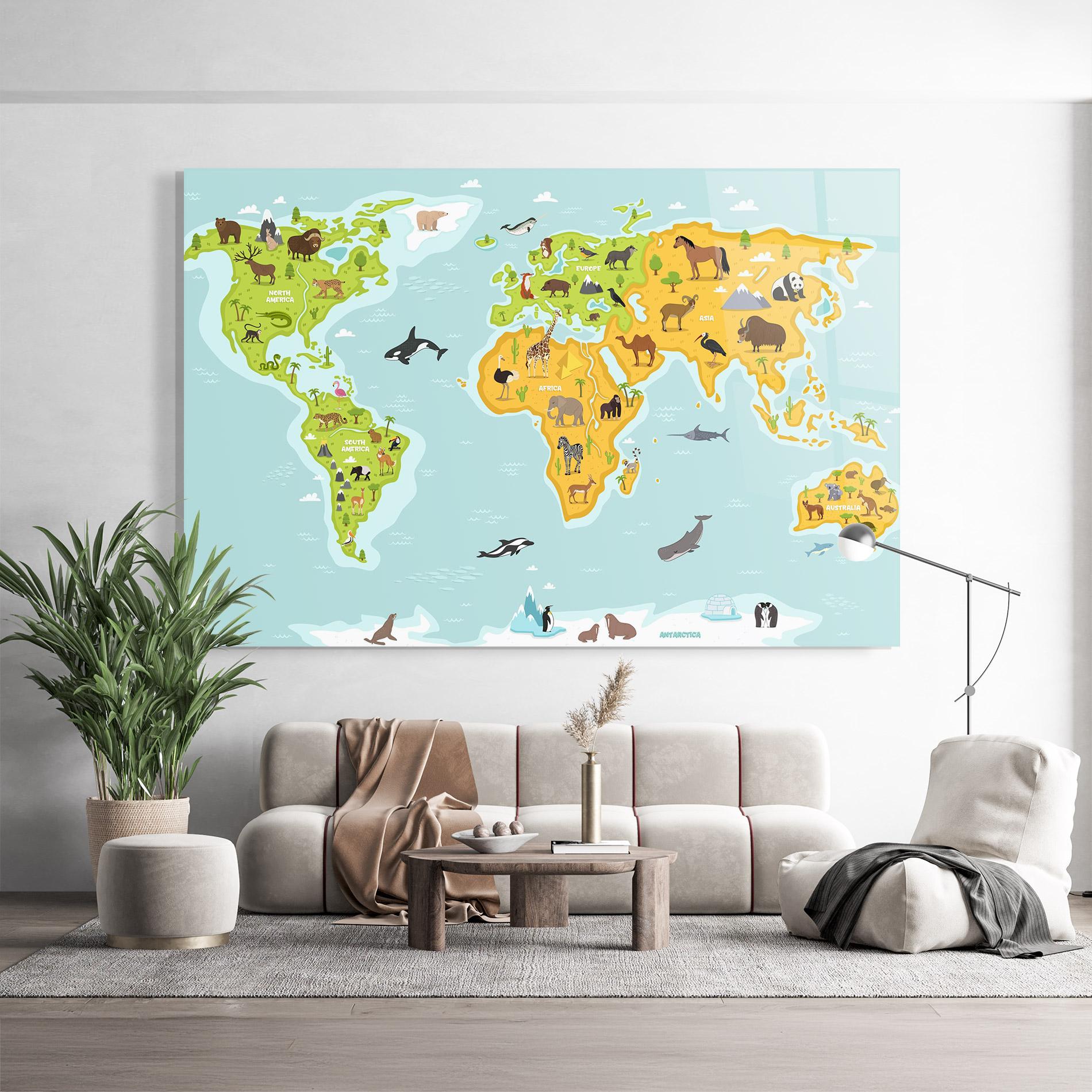 Üvegkép Animals World Map mockup 9