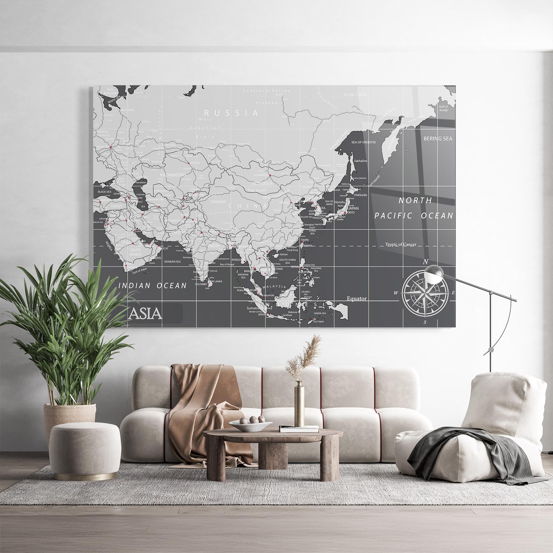 Üvegkép Asia Minimal Map mockup 9