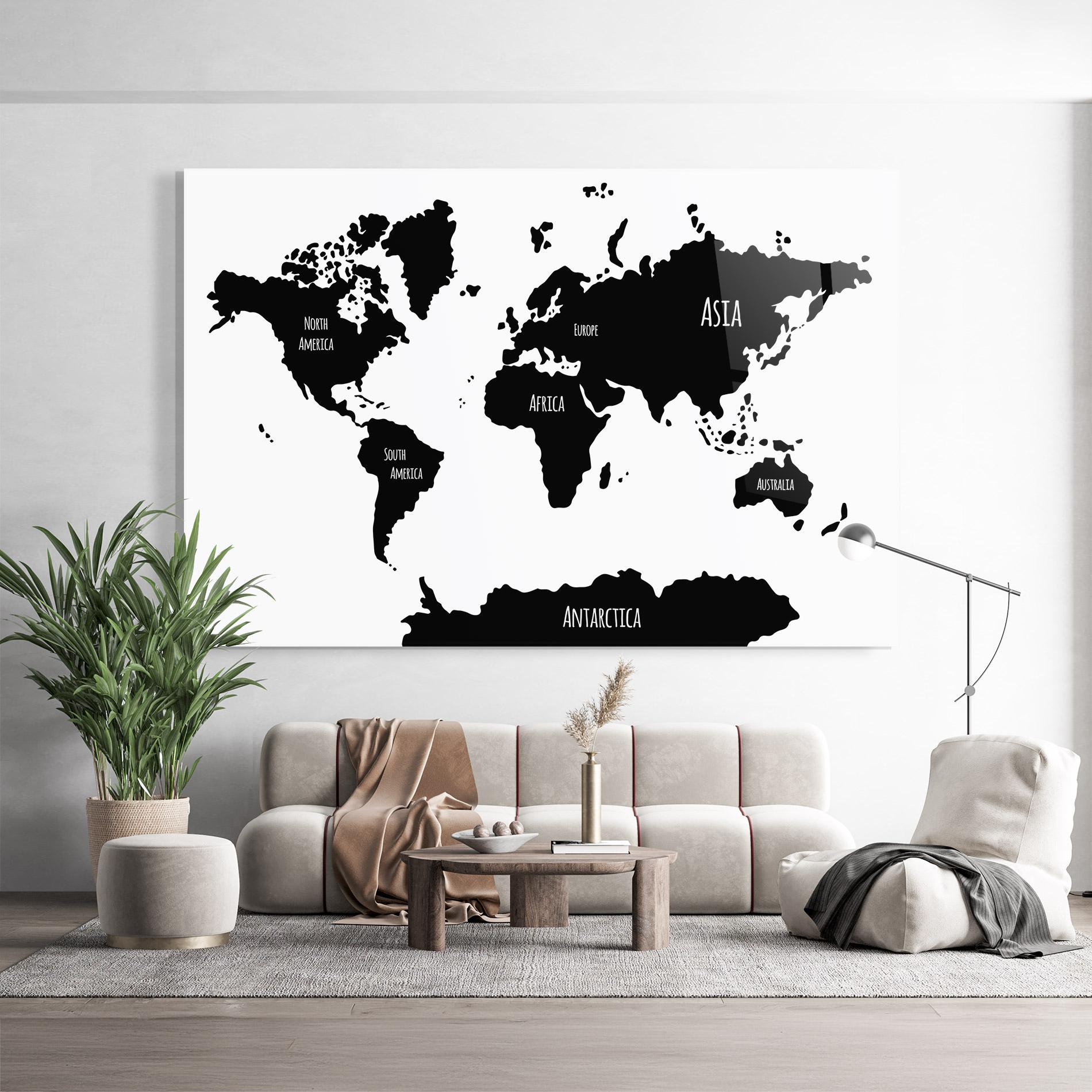 Üvegkép Black Map World mockup 9