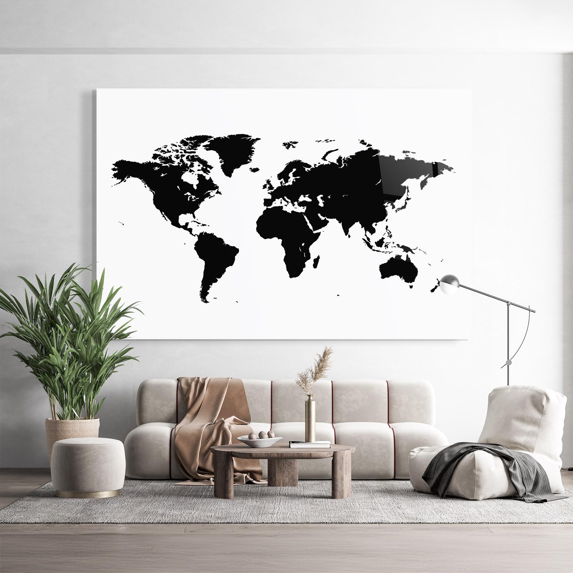 Üvegkép Black World Map mockup 9