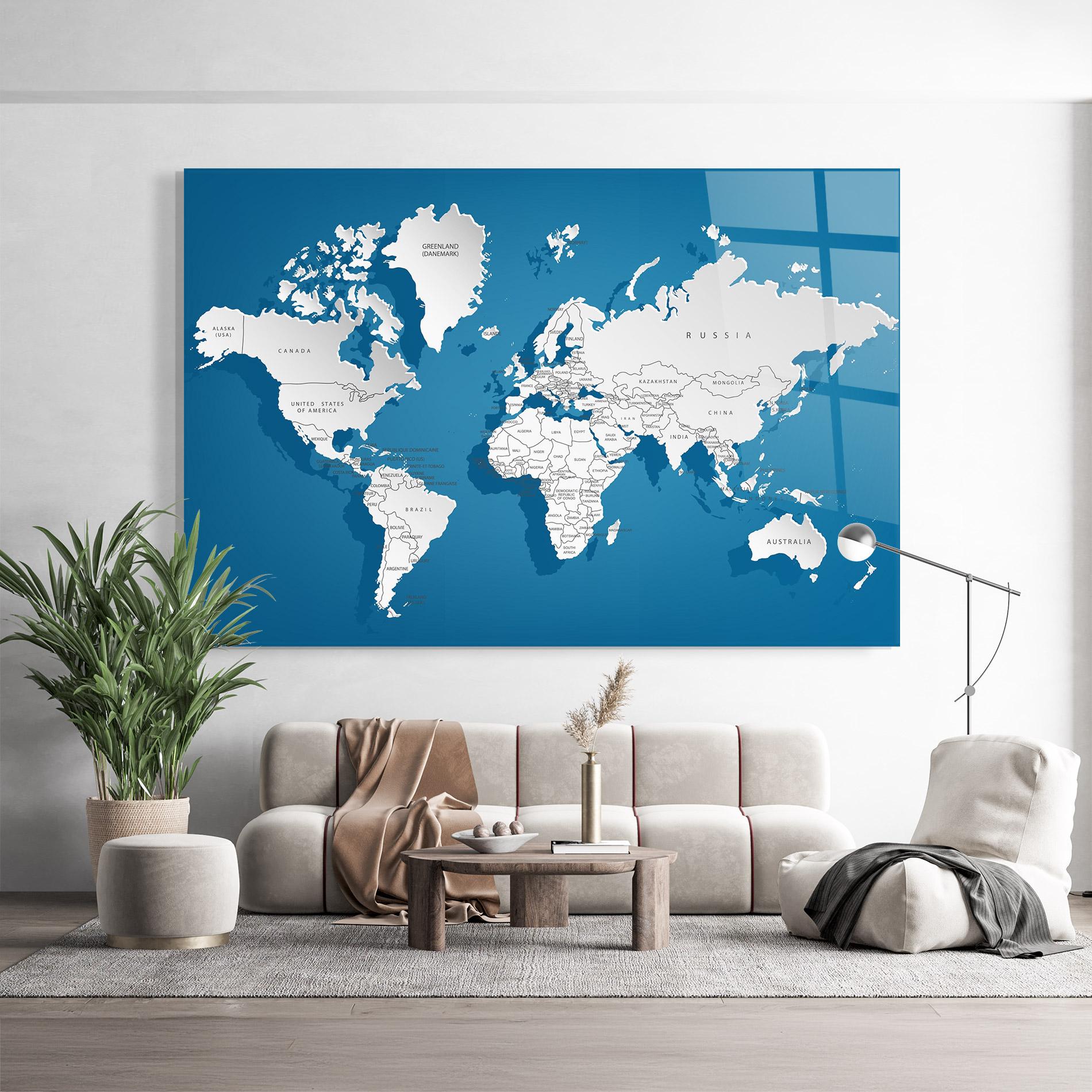 Üvegkép Blue White Map mockup 9
