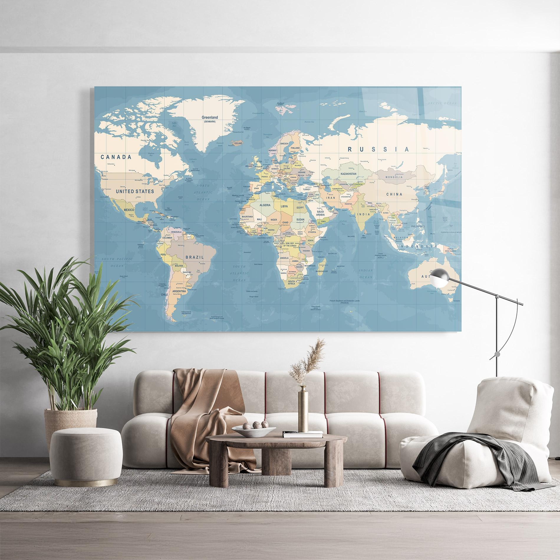 Üvegkép Blue World Map mockup 9