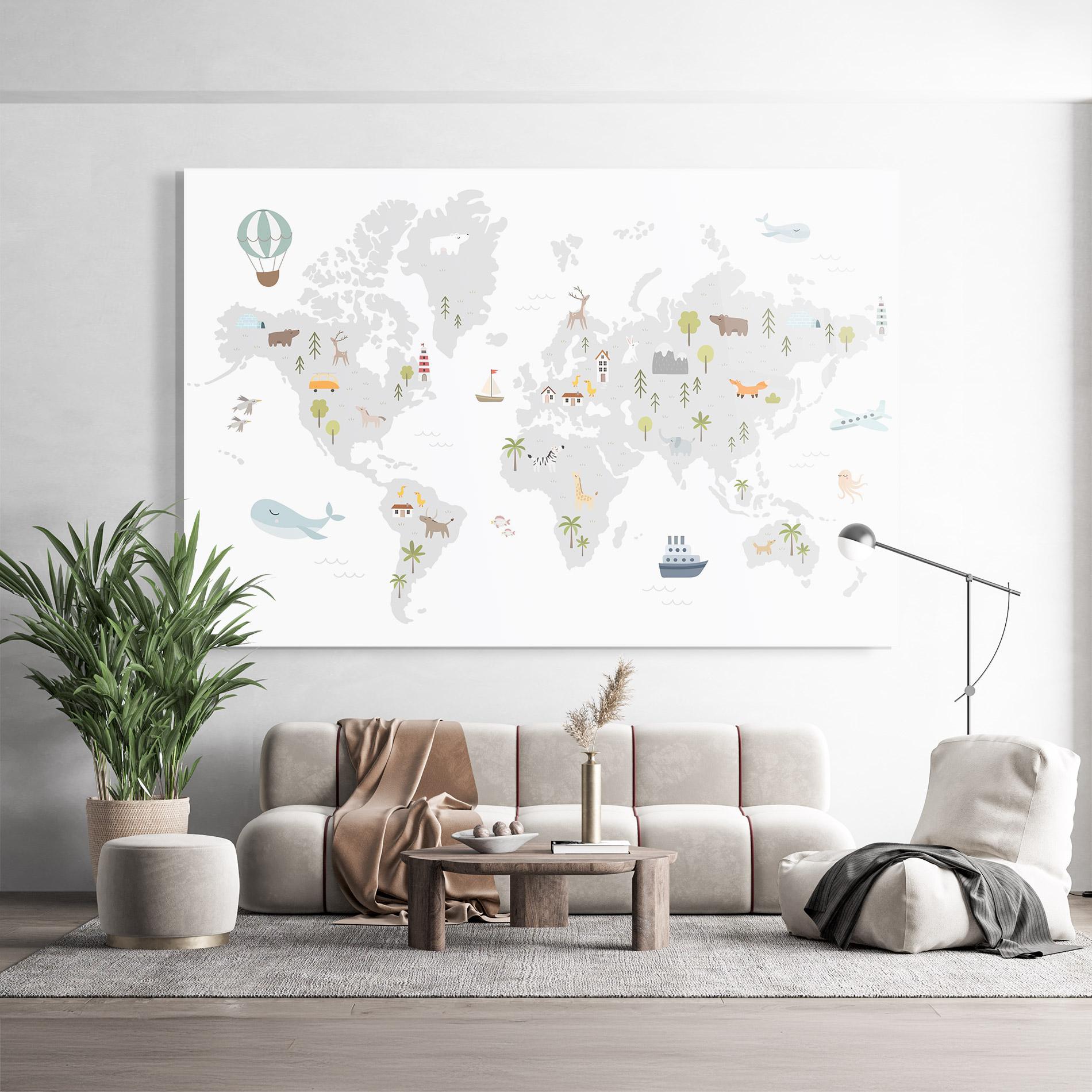 Üvegkép Pretty Grey Map mockup 9
