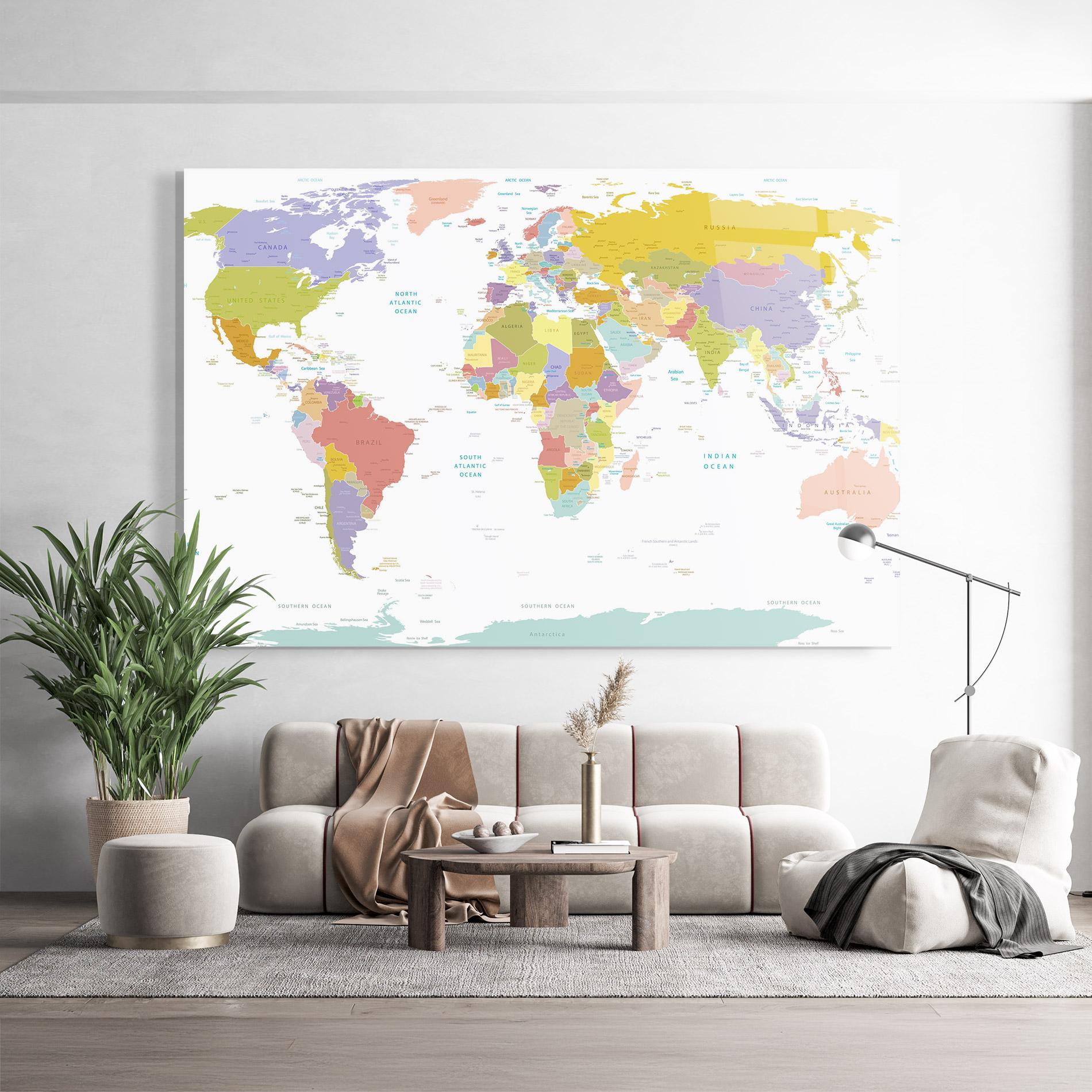 Üvegkép World Colorful Map mockup 9