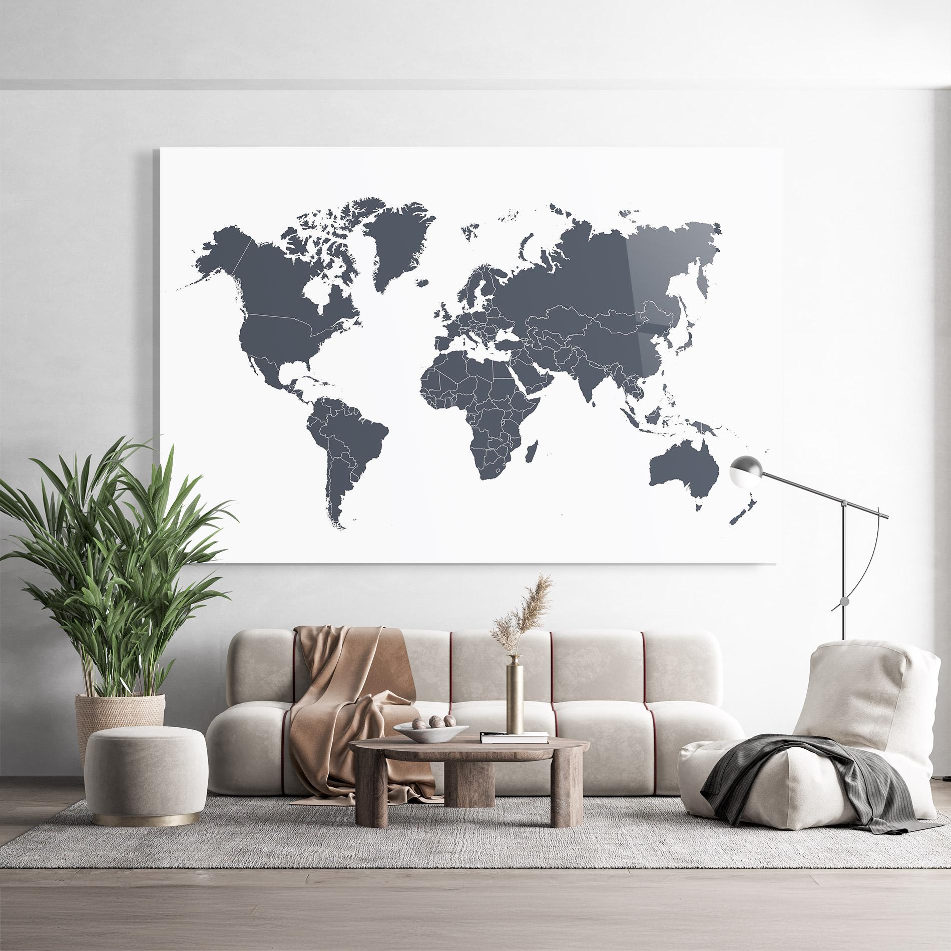 Üvegkép World Grey Map mockup 9