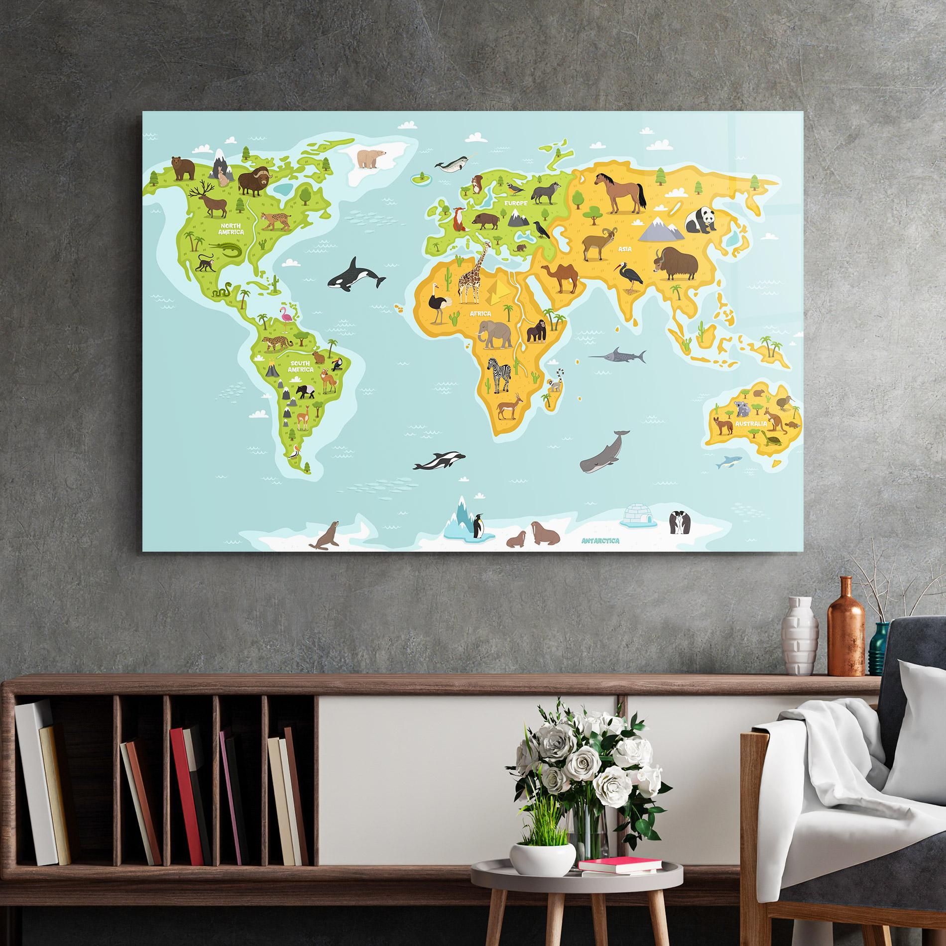 Üvegkép Animals World Map mockup 2