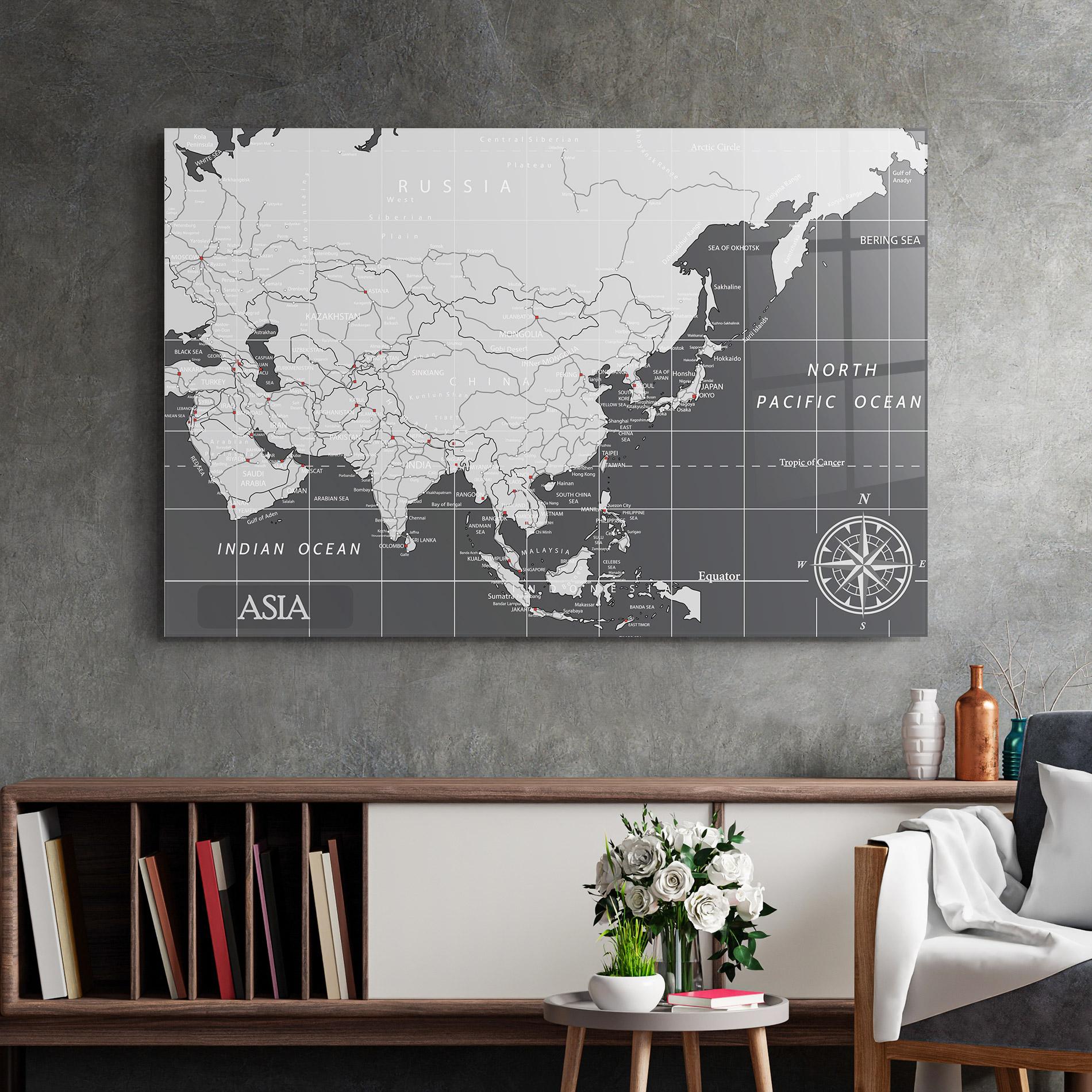 Üvegkép Asia Minimal Map mockup 2