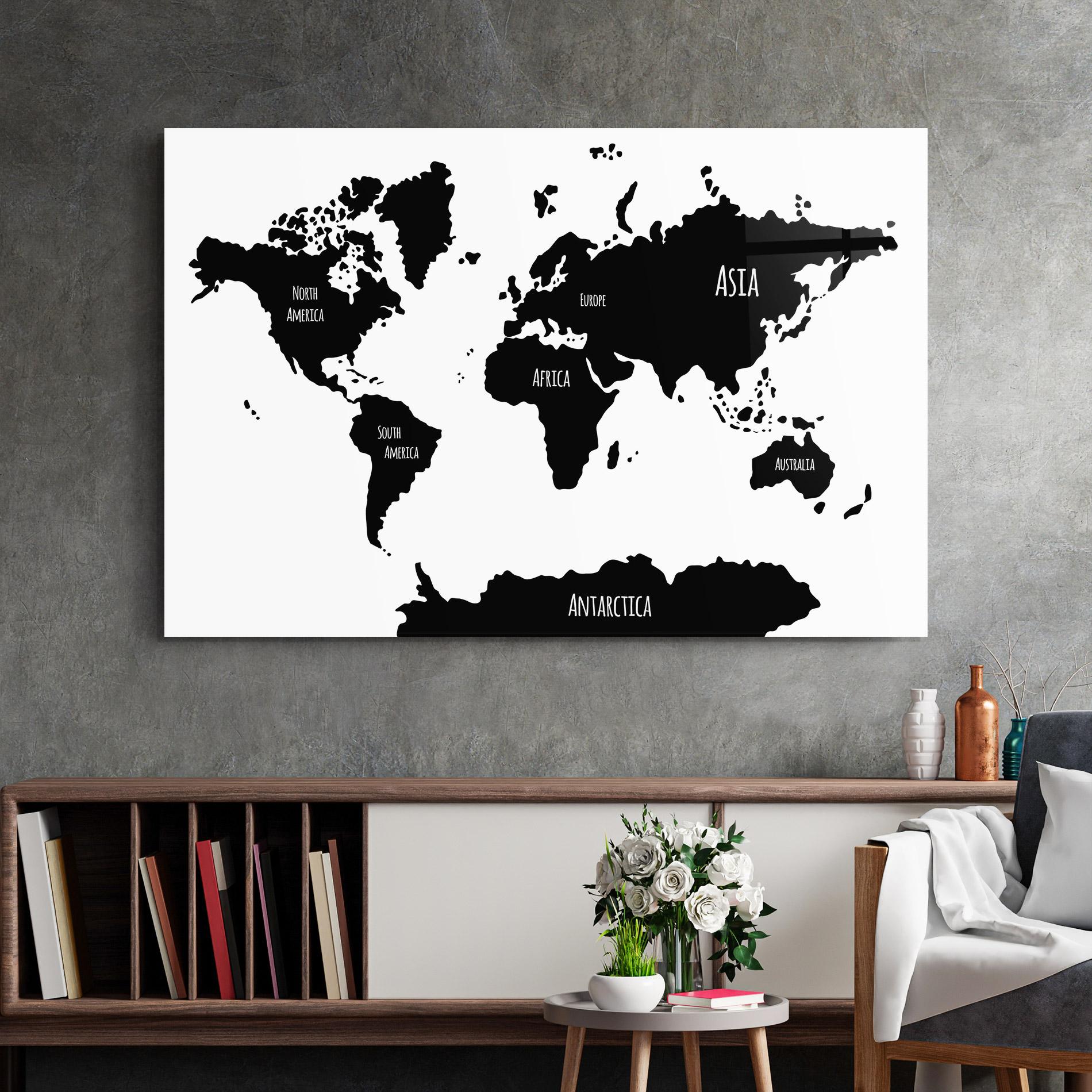 Üvegkép Black Map World mockup 2