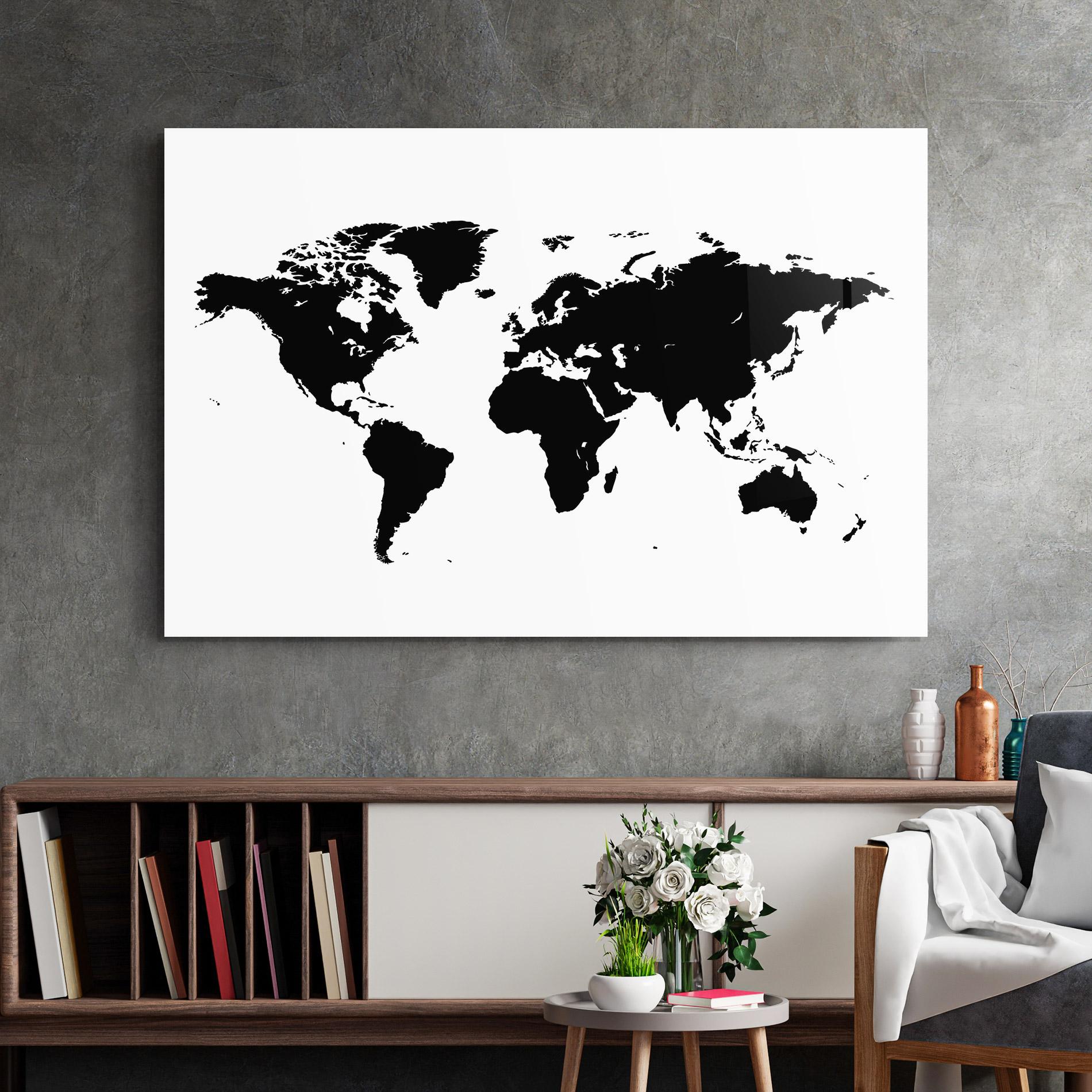 Üvegkép Black World Map mockup 2