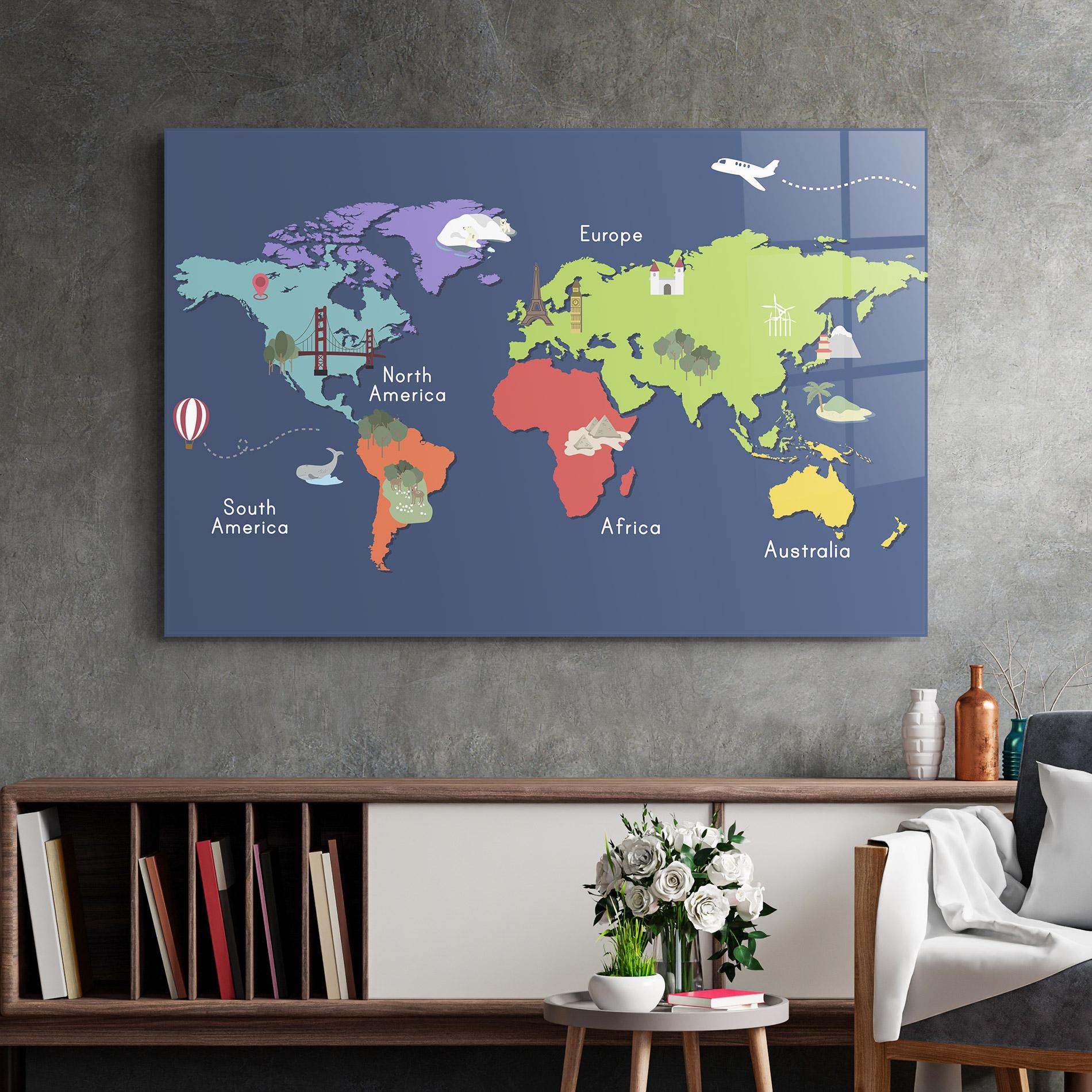 Üvegkép Blue Map World mockup 2