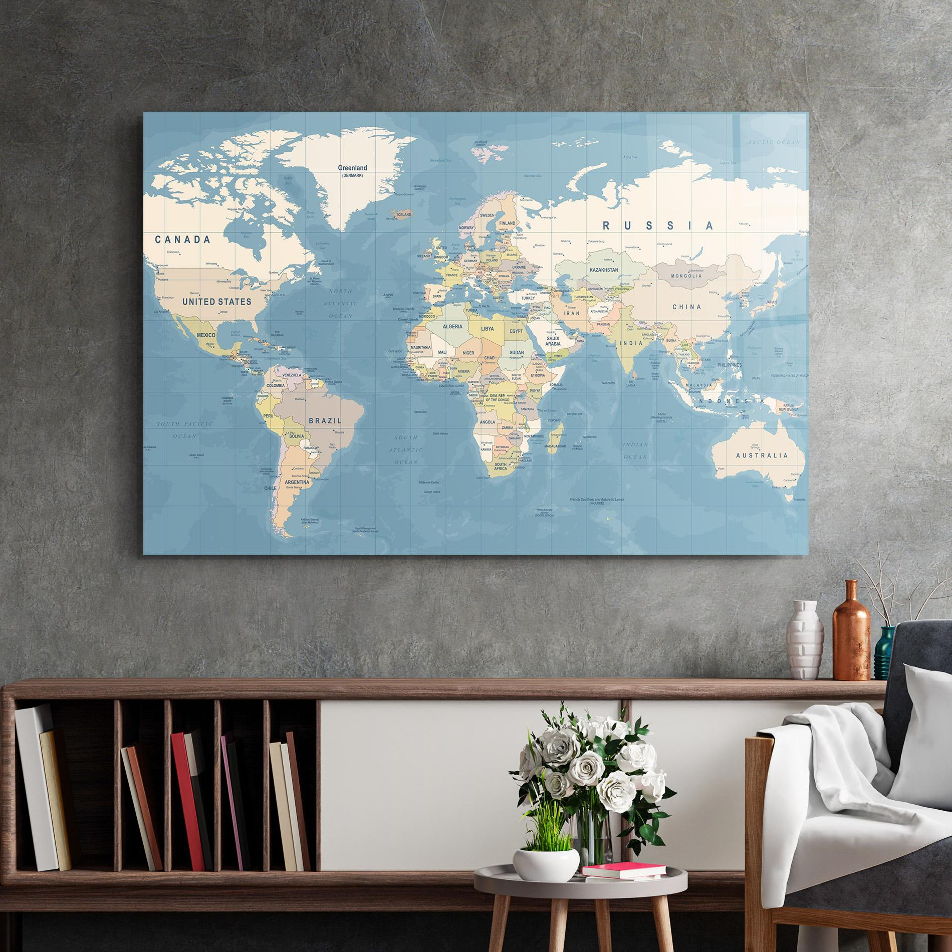 Üvegkép Blue World Map mockup 2