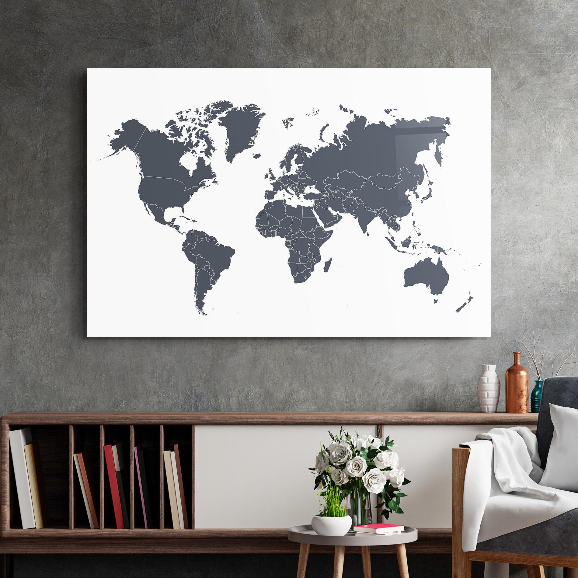 Üvegkép World Grey Map mockup 2