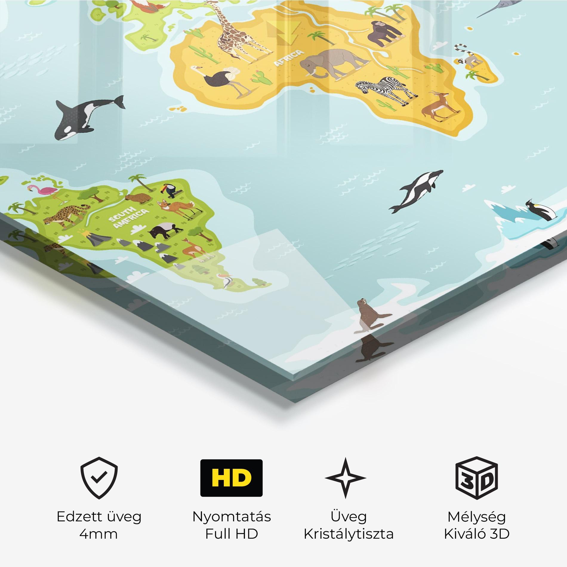 Üvegkép Animals World Map mockup 3