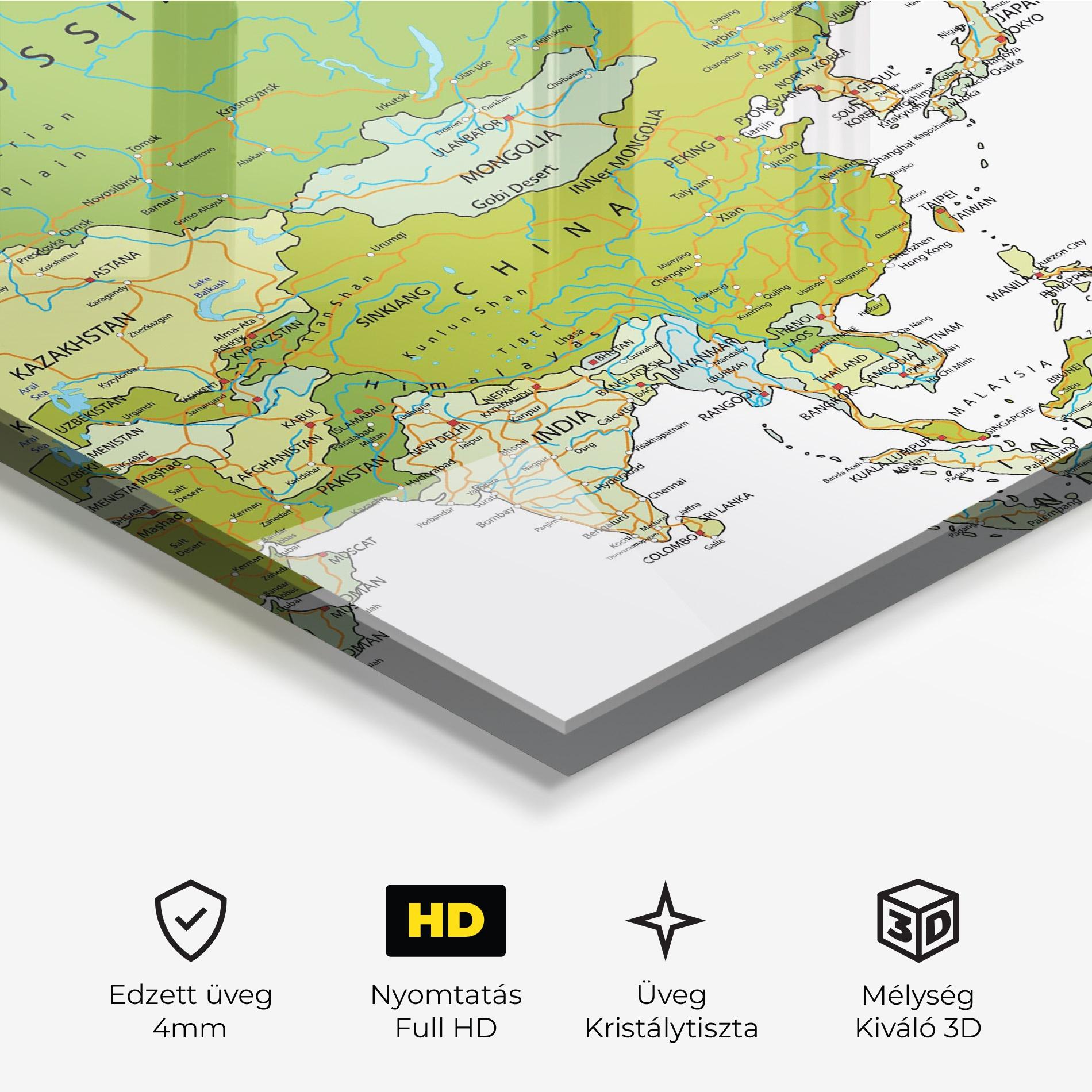 Üvegkép Asia Green Map mockup 3