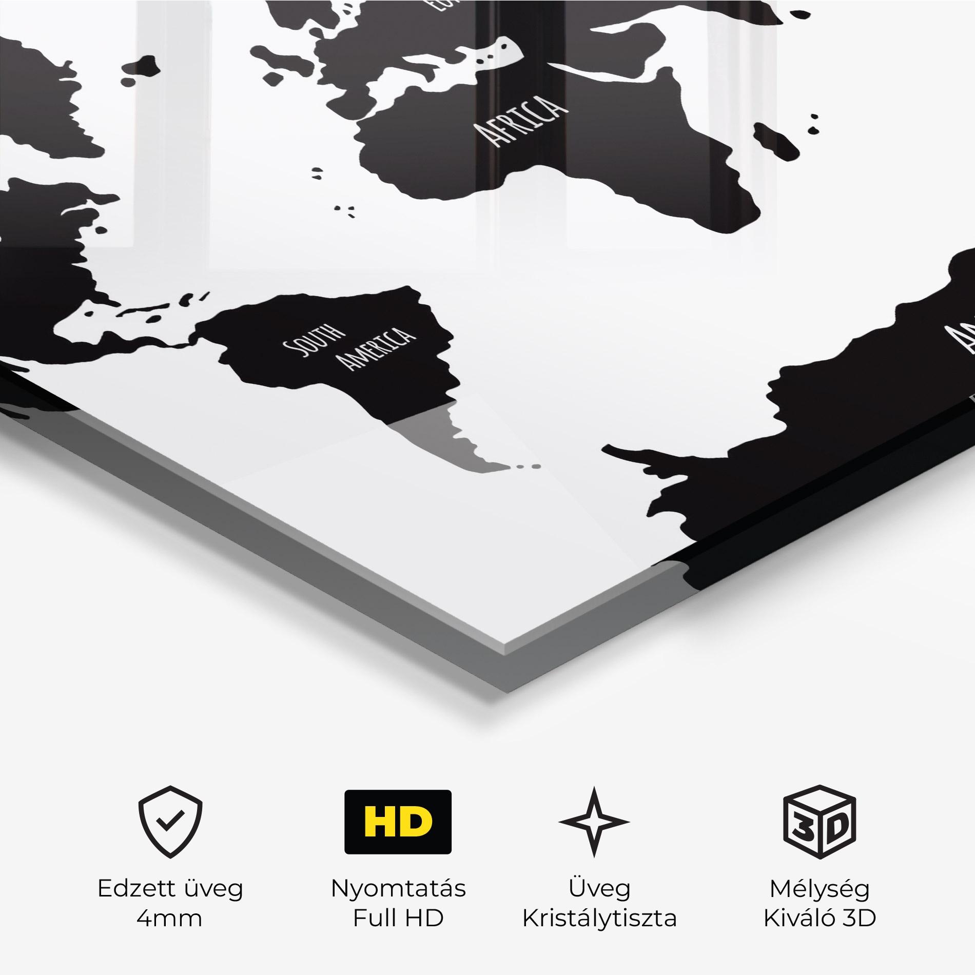 Üvegkép Black Map World mockup 3