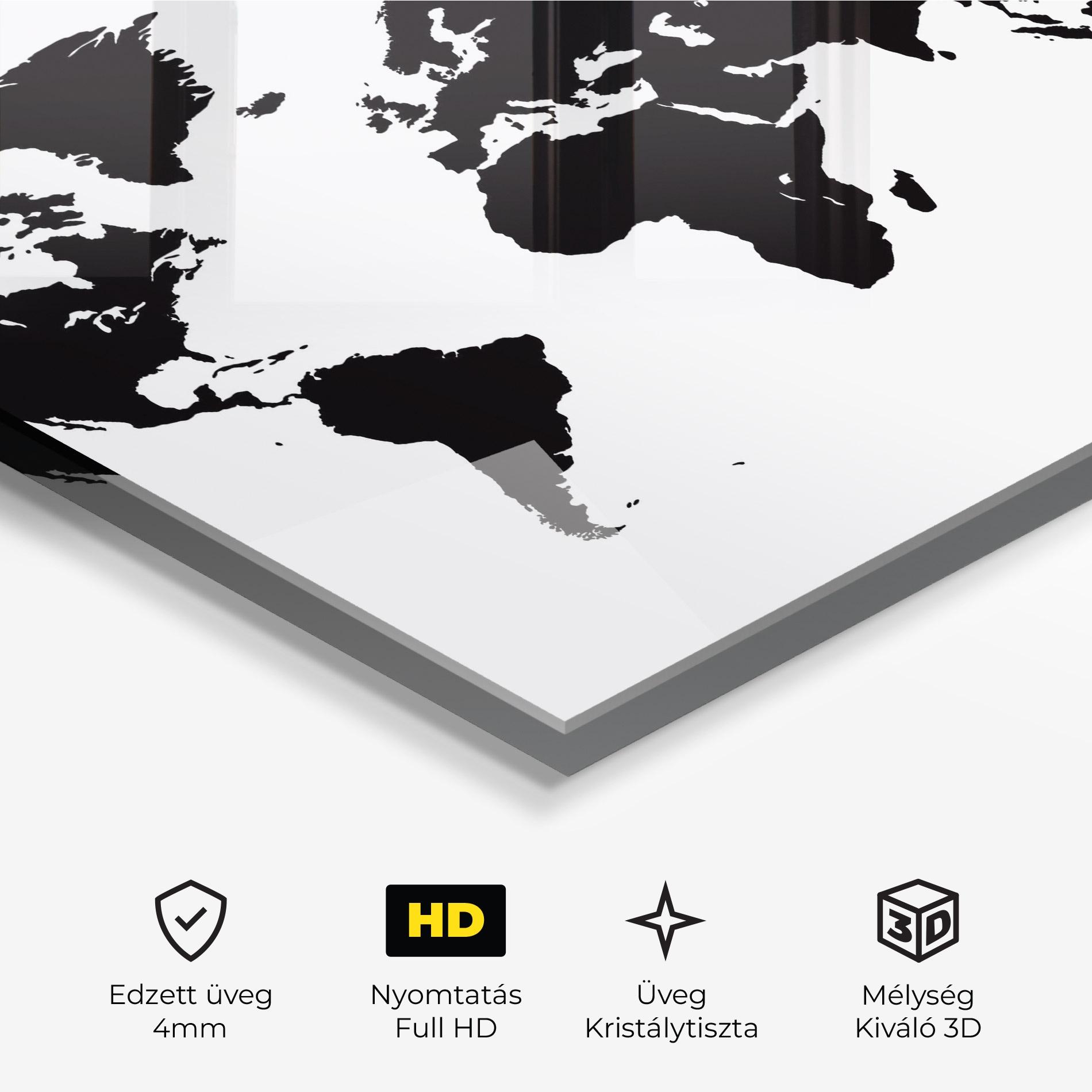 Üvegkép Black World Map mockup 3