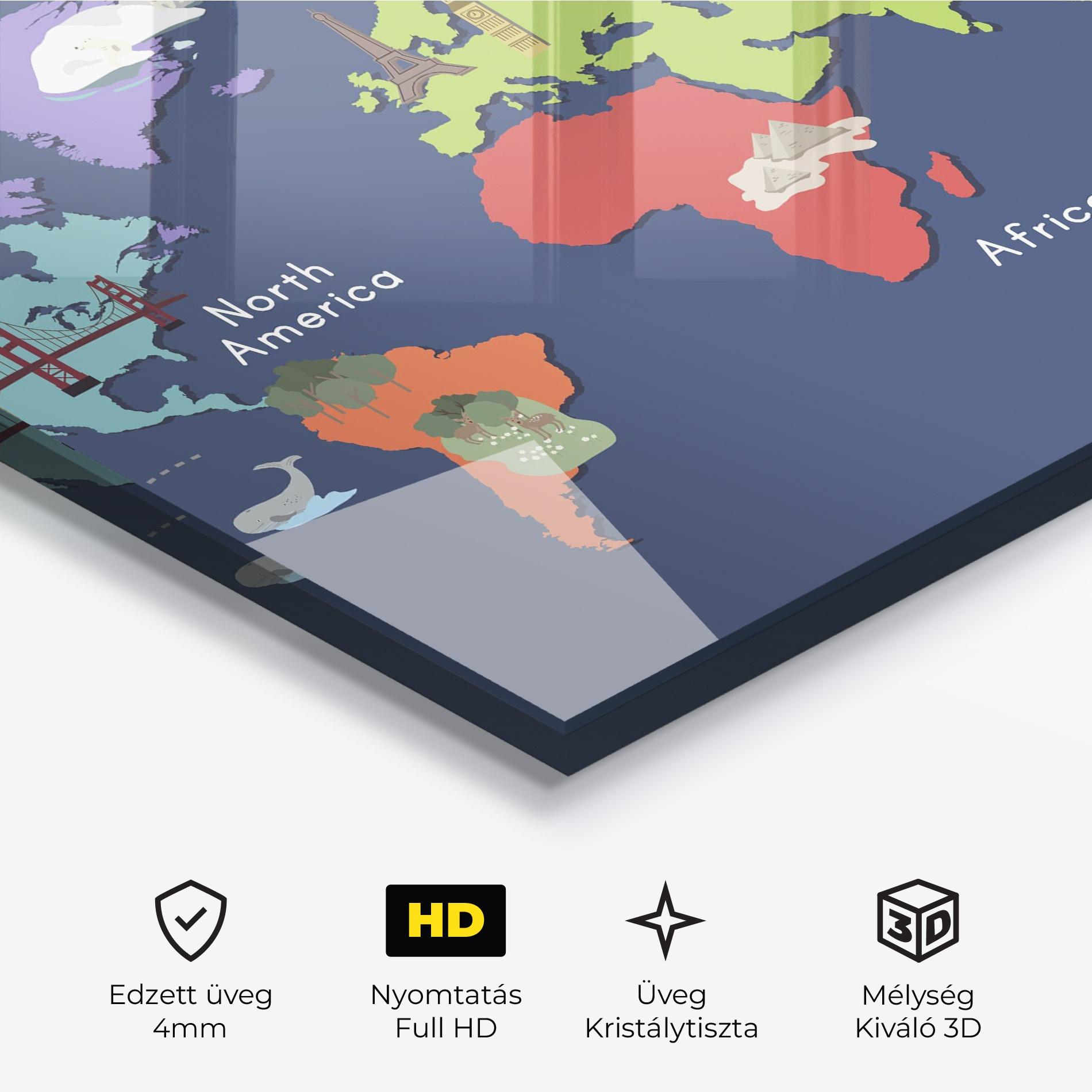Üvegkép Blue Map World mockup 3