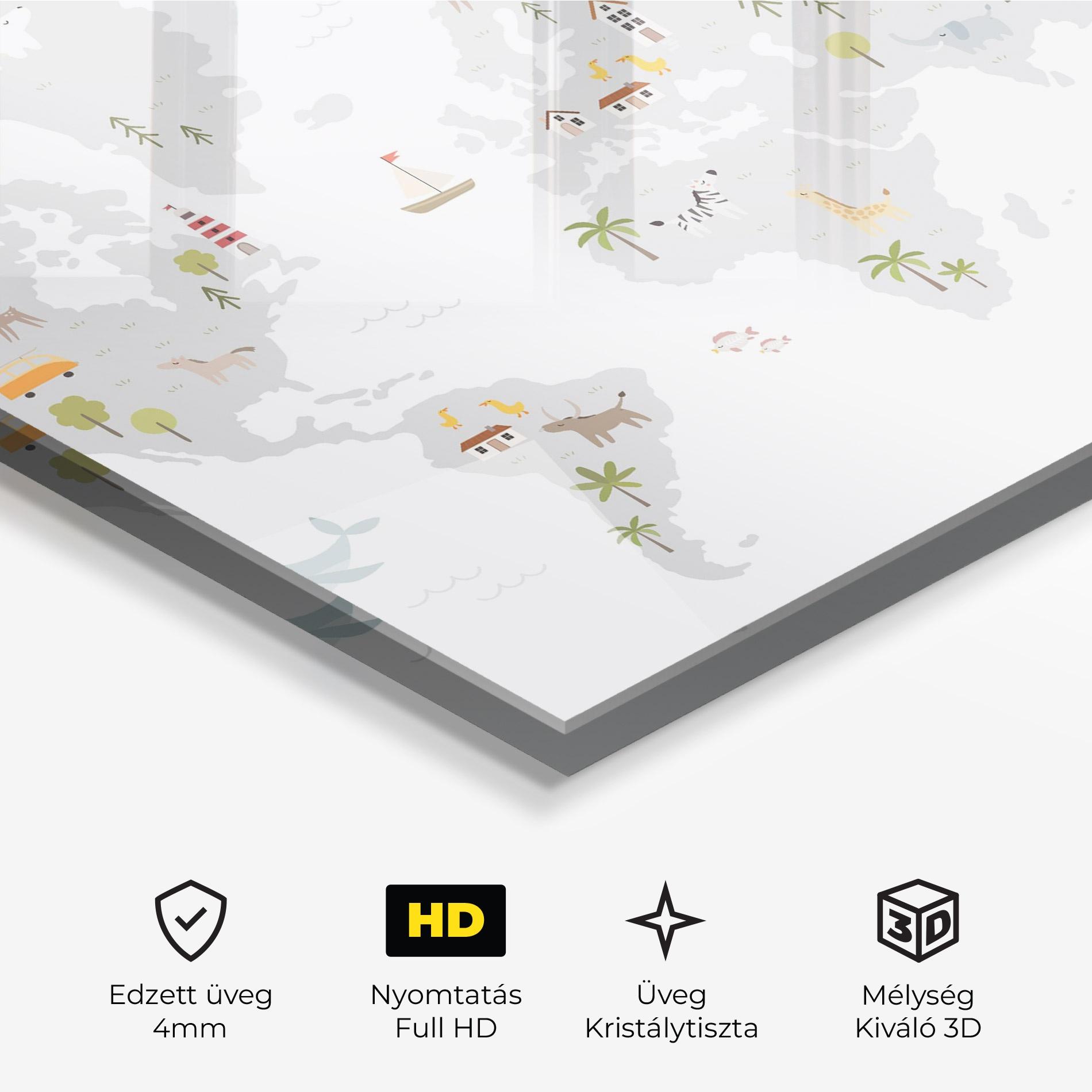 Üvegkép Pretty Grey Map mockup 3