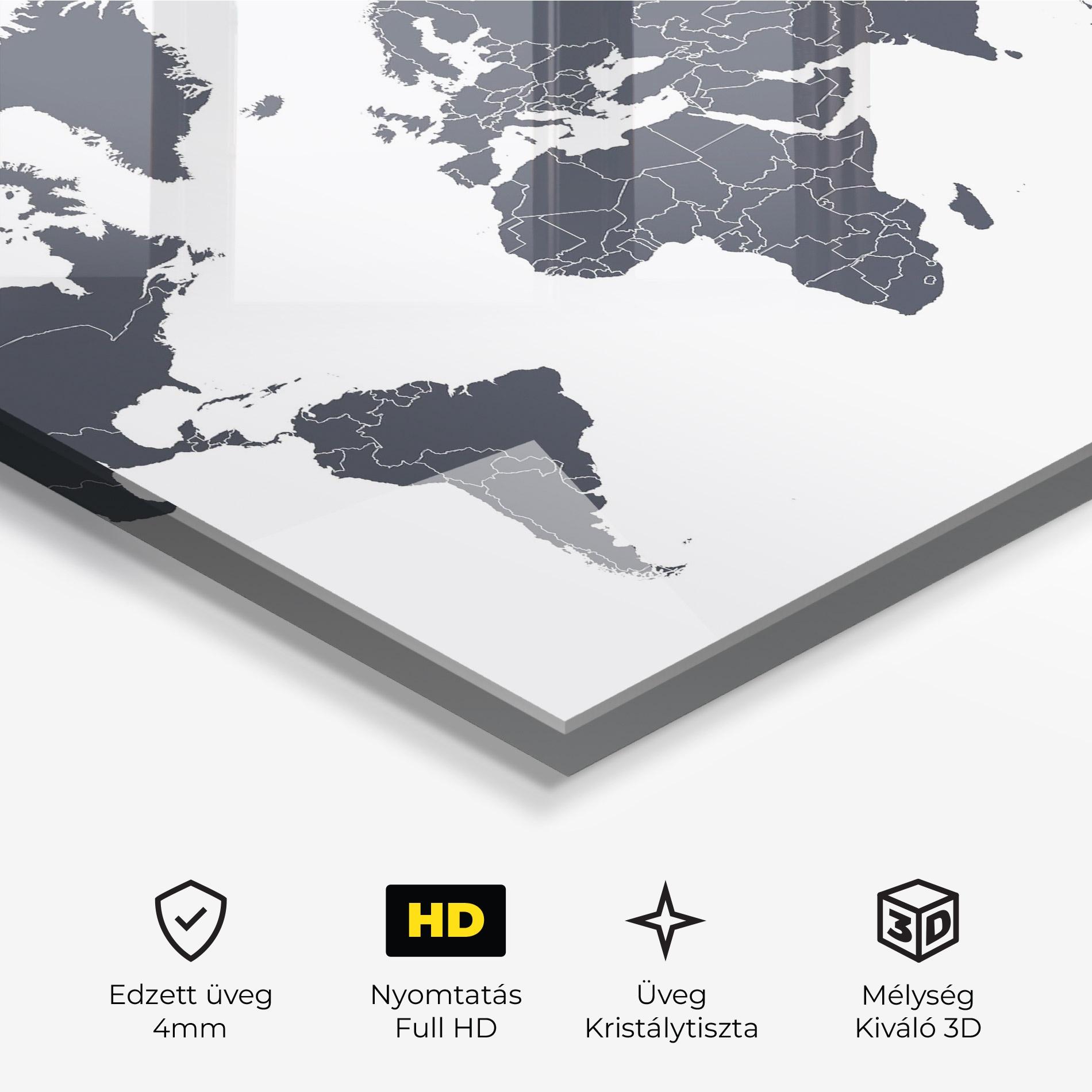Üvegkép World Grey Map mockup 3