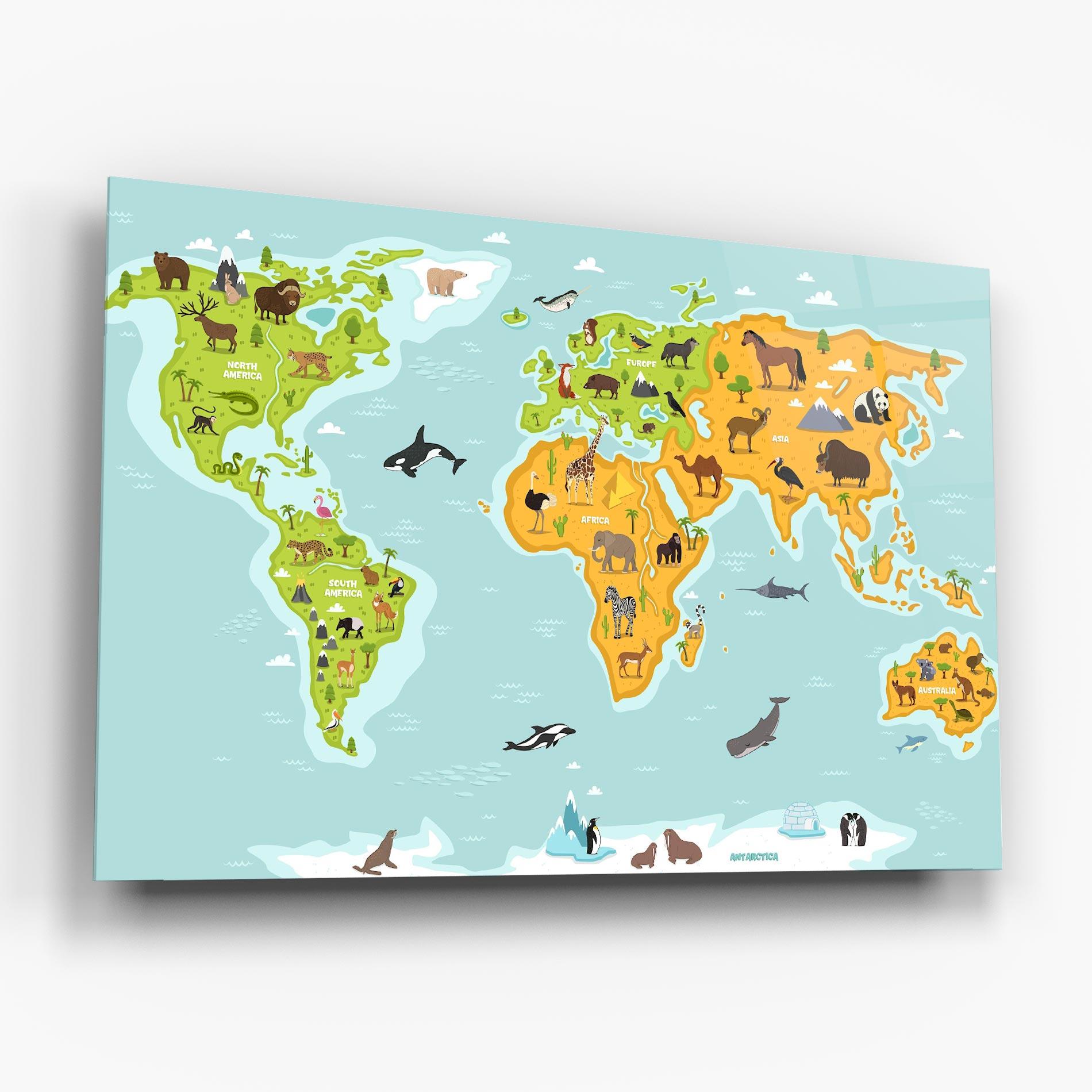 Üvegkép Animals World Map mockup 6