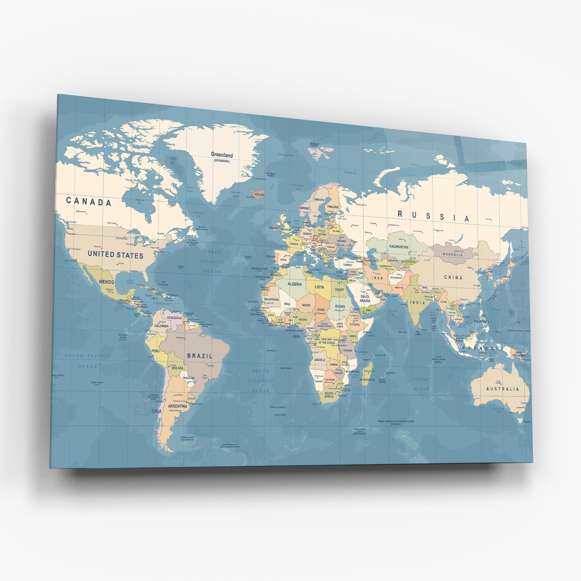 Üvegkép Blue World Map mockup 6