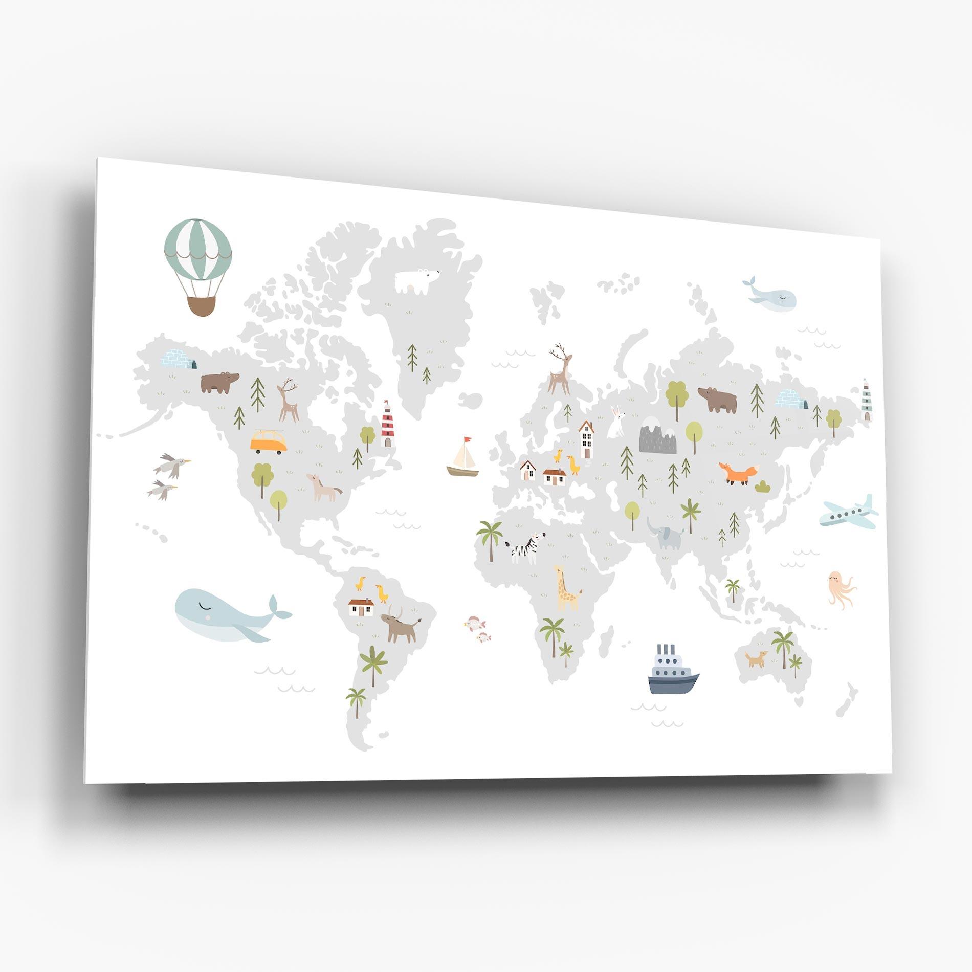 Üvegkép Pretty Grey Map mockup 6