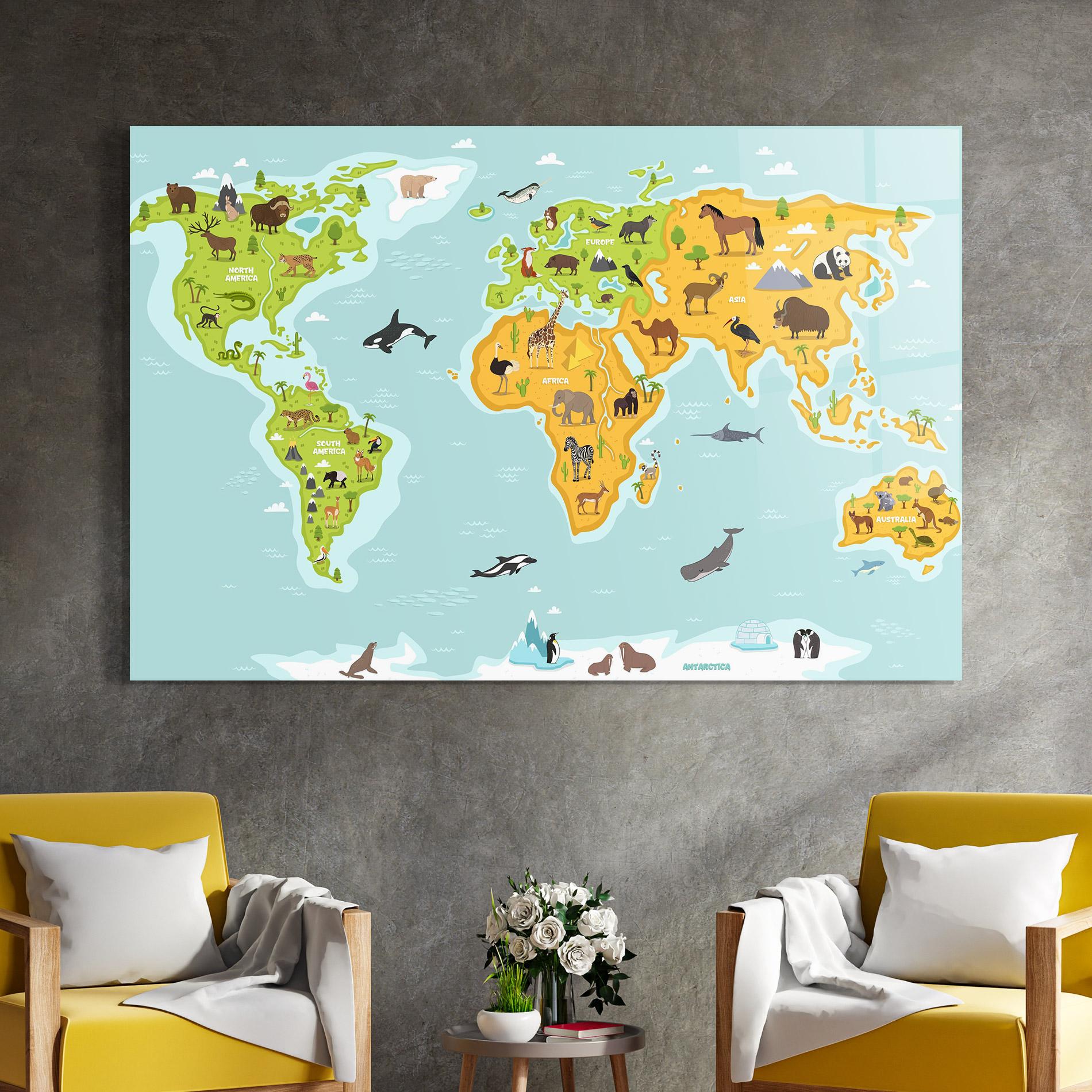 Üvegkép Animals World Map mockup 4